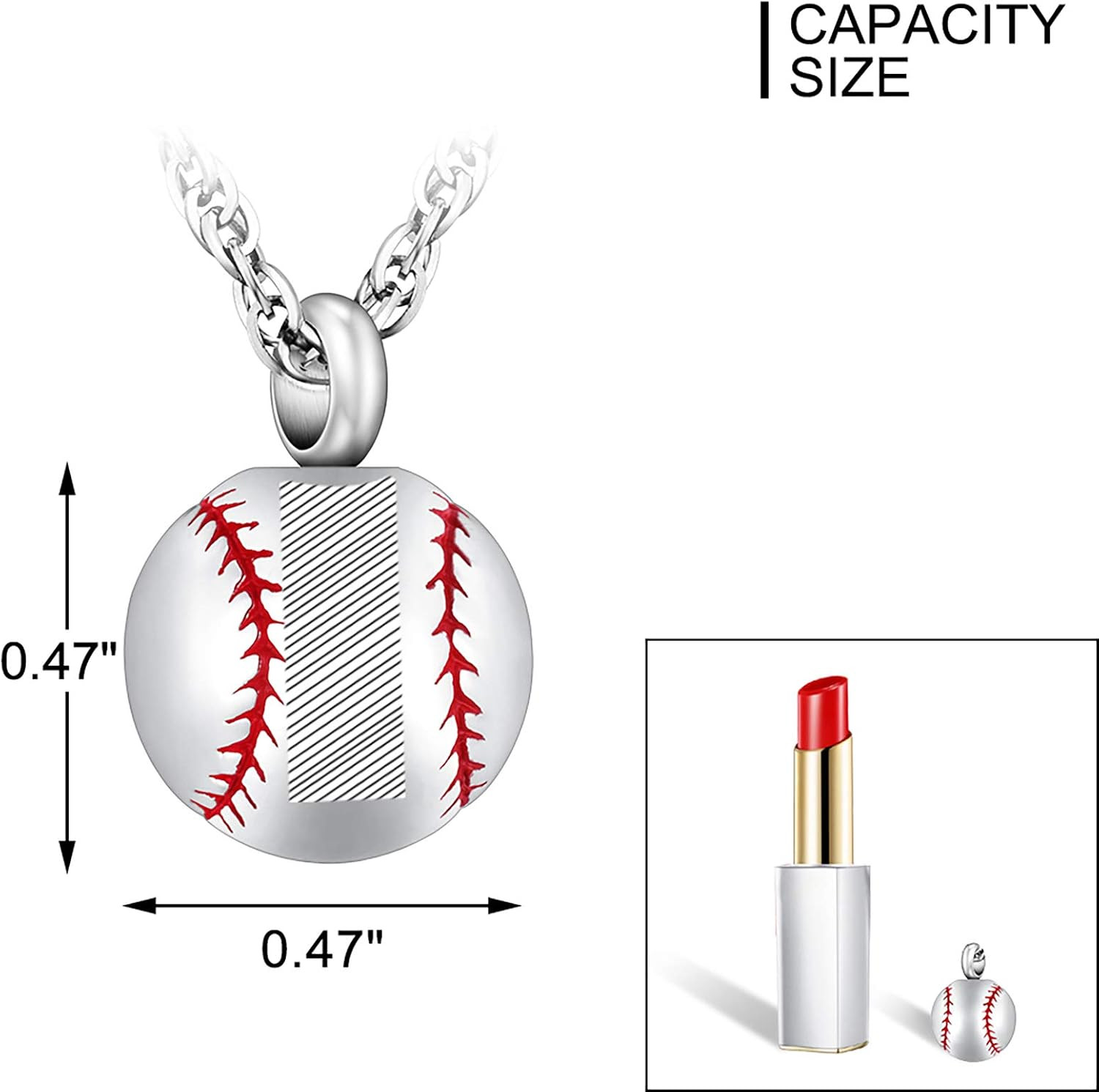 Baseball Urn Necklace for Ash Stainless Steel Cremation Jewelry Memorial Pendant
