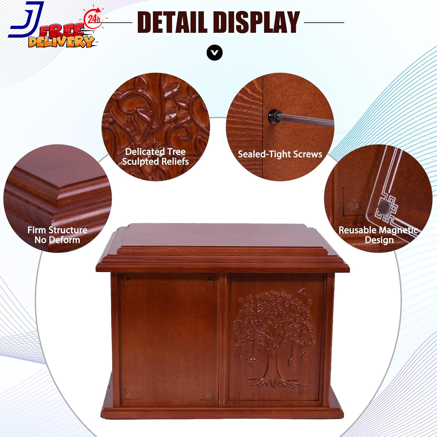 Companion Urn for Two Adults Tree of Life Design, Photo Display Box