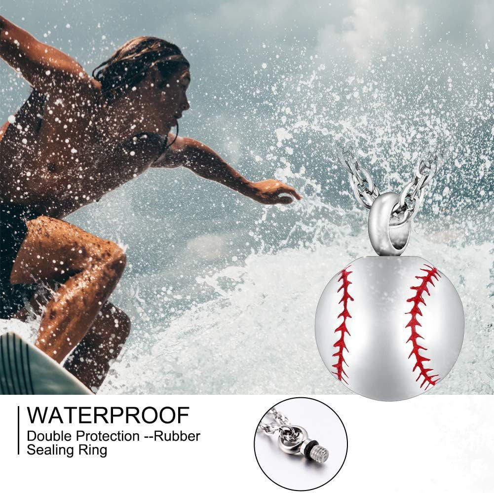 Baseball Urn Necklace for Ash Stainless Steel Cremation Jewelry Memorial Pendant