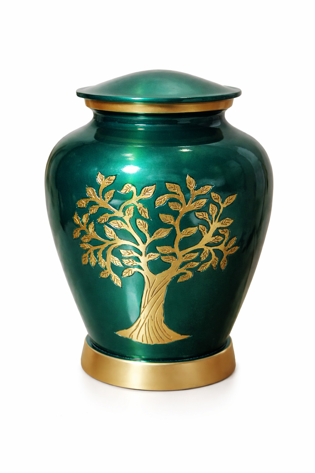 Handcrafted Tree Urn Green Gold – Adult Ashes Urn – Elegant Memorial Urn