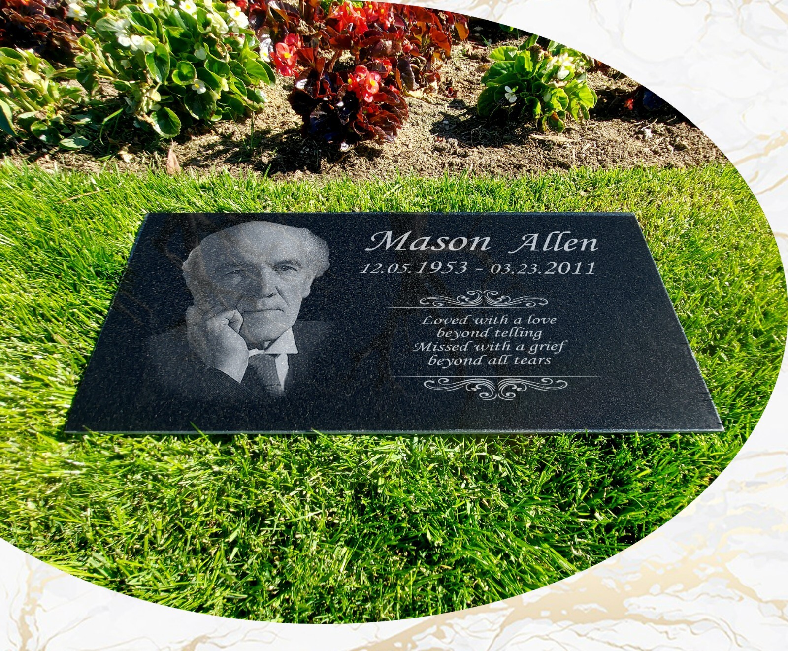 Memorial Headstone 24x12x3/4 inches Human Grave Marker Tombstone Black Granite