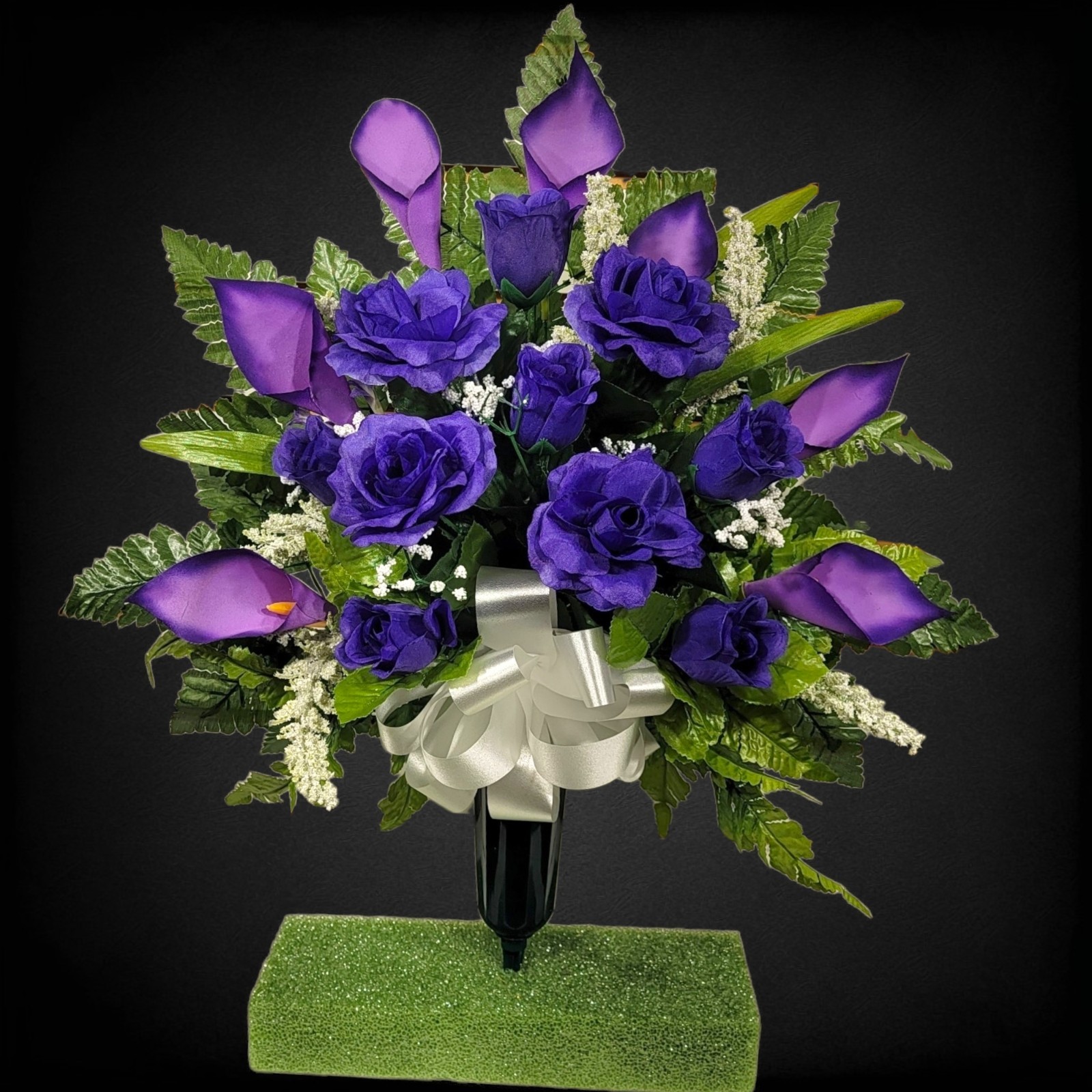 Purple Calla Lily & Rose Cemetery Cone