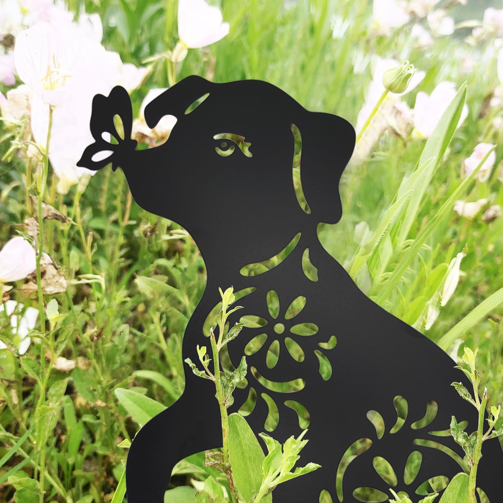 2 Pack Metal Dog Stakes Garden Decor Stakes Black Dog Silhouette Statue for O…