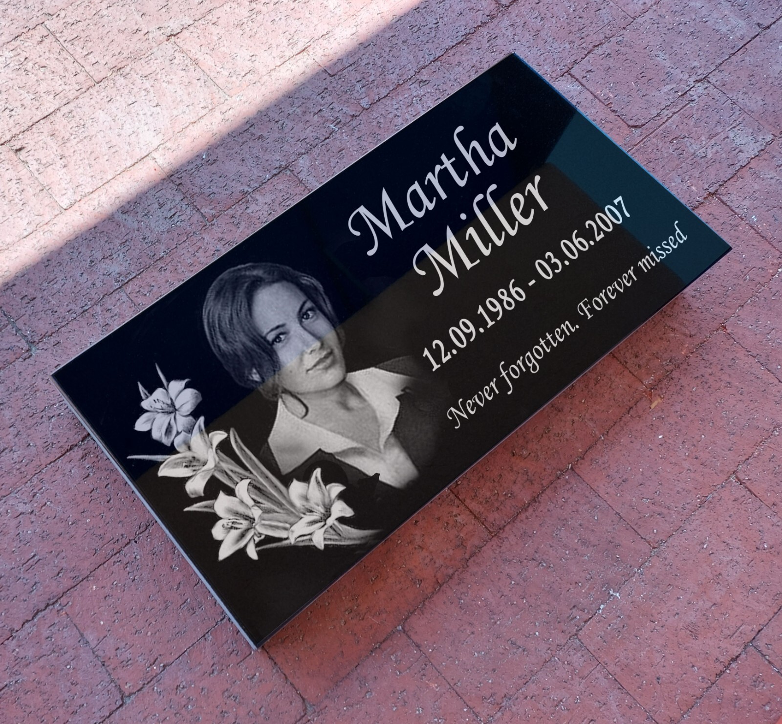12x24x0.45 inch Human Headstone, Tombstone, Grave Marker, Diamond Engraved