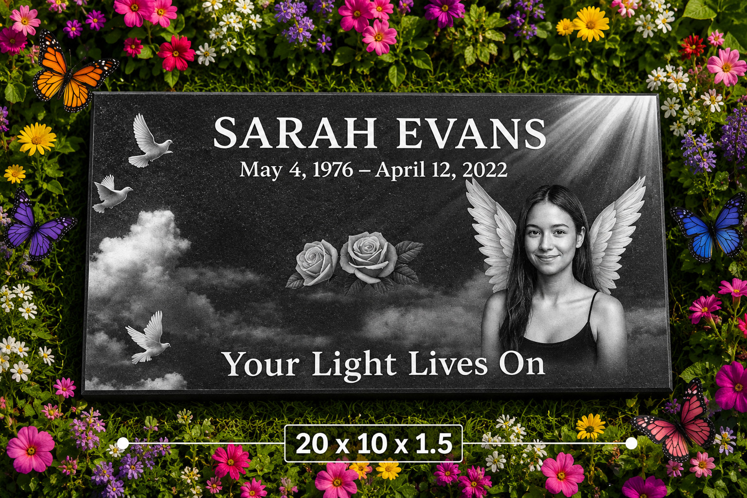 Black Granite Grave Marker Personalized Flat Headstone Custom Memorial