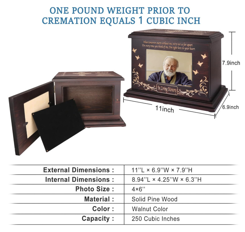 Cremation Memorial Urns for Human Ashes Adult Male Female Urns Box (XL – Walnut)