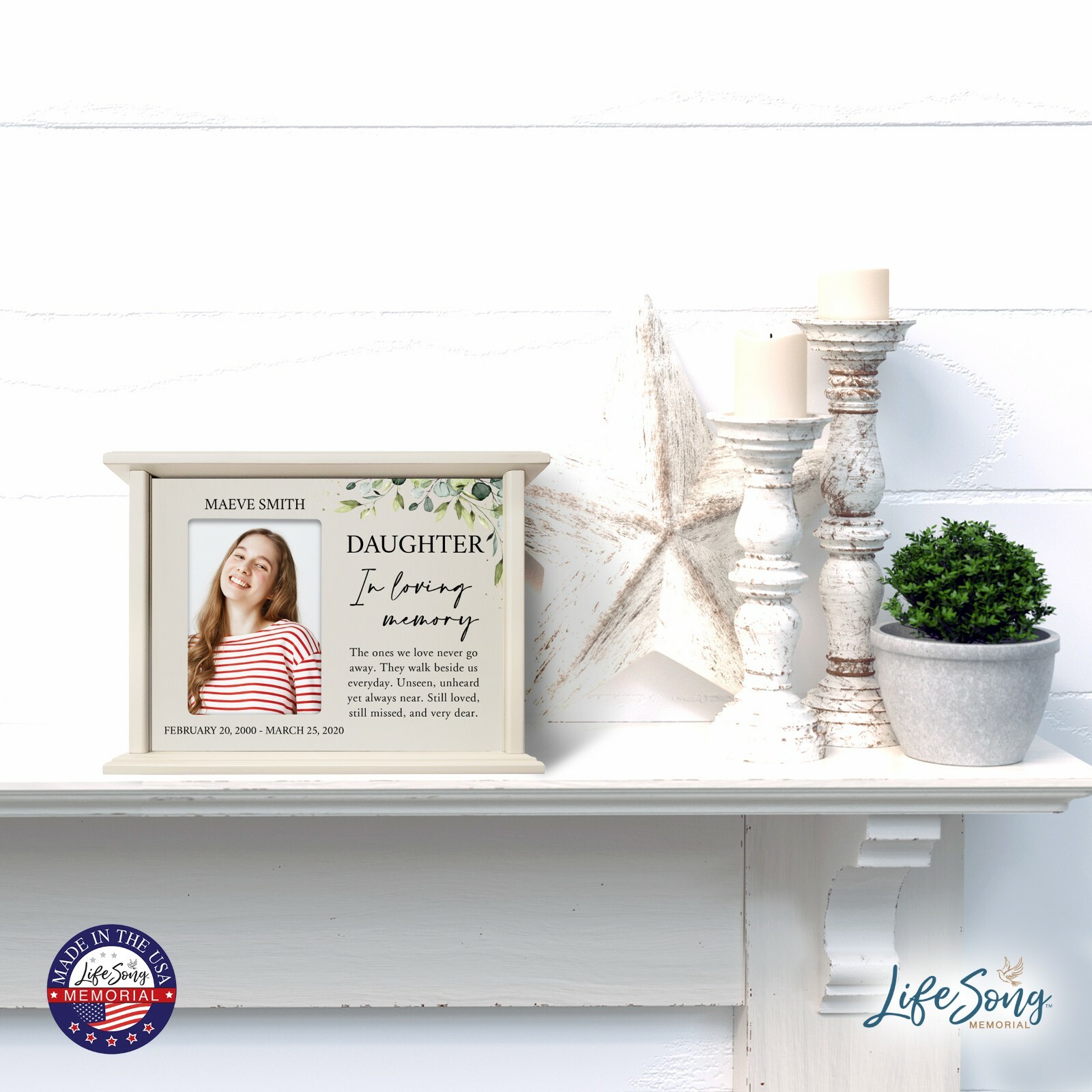 Custom Cremation Urn Box Holds 200 cu in w/ 4×6 Photo – Loving Memory (Daughter)
