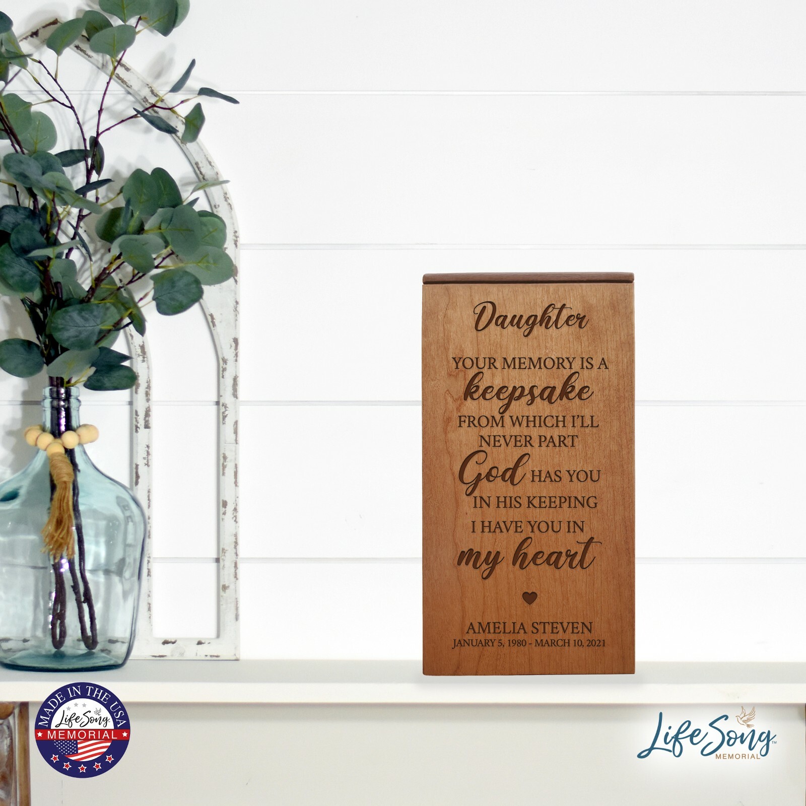 Custom Memorial Keepsake Box Urn for Human Ashes – Daughter, Your Memory Is