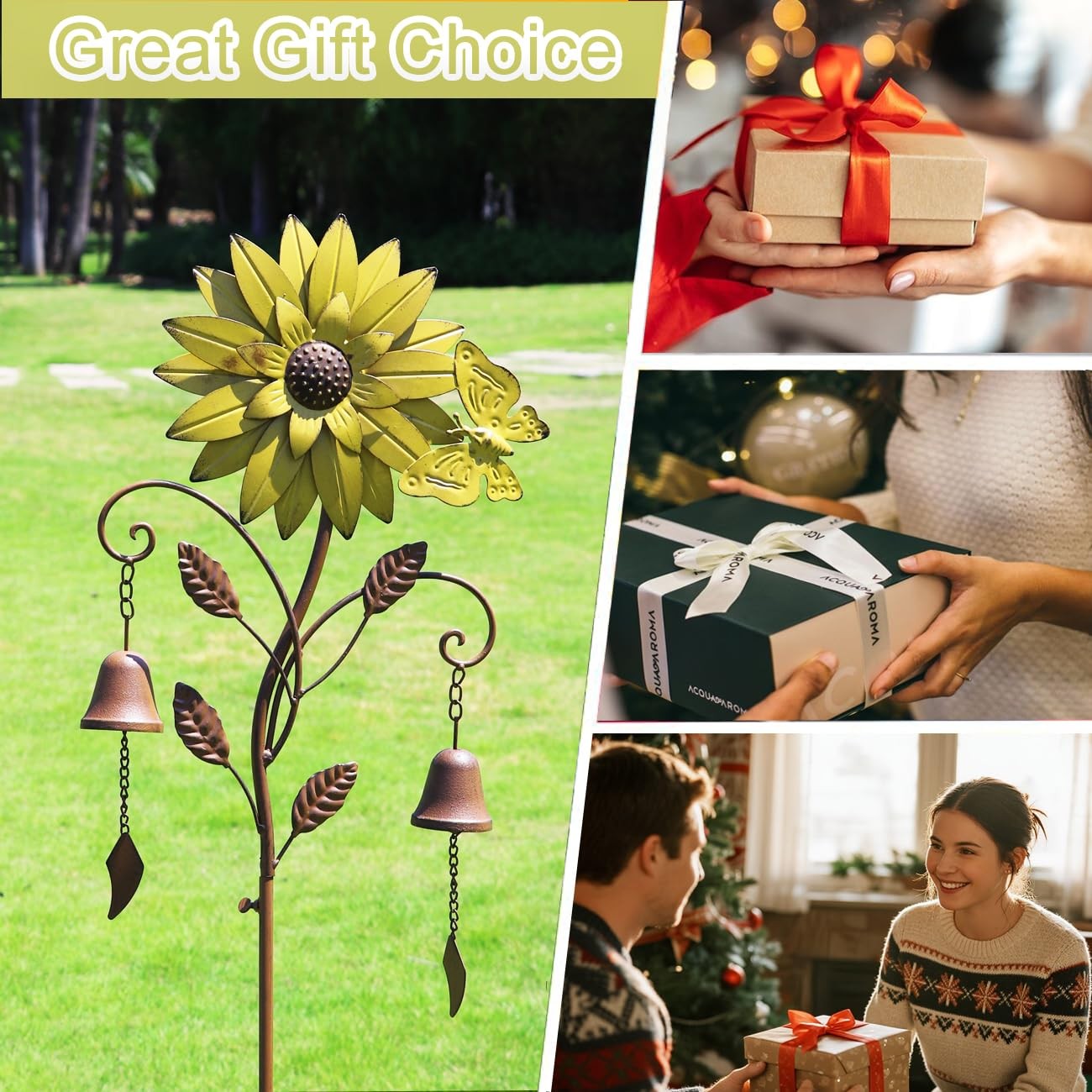 Sunflower Garden Stake with Bells – Decorative Yard Patio Decor
