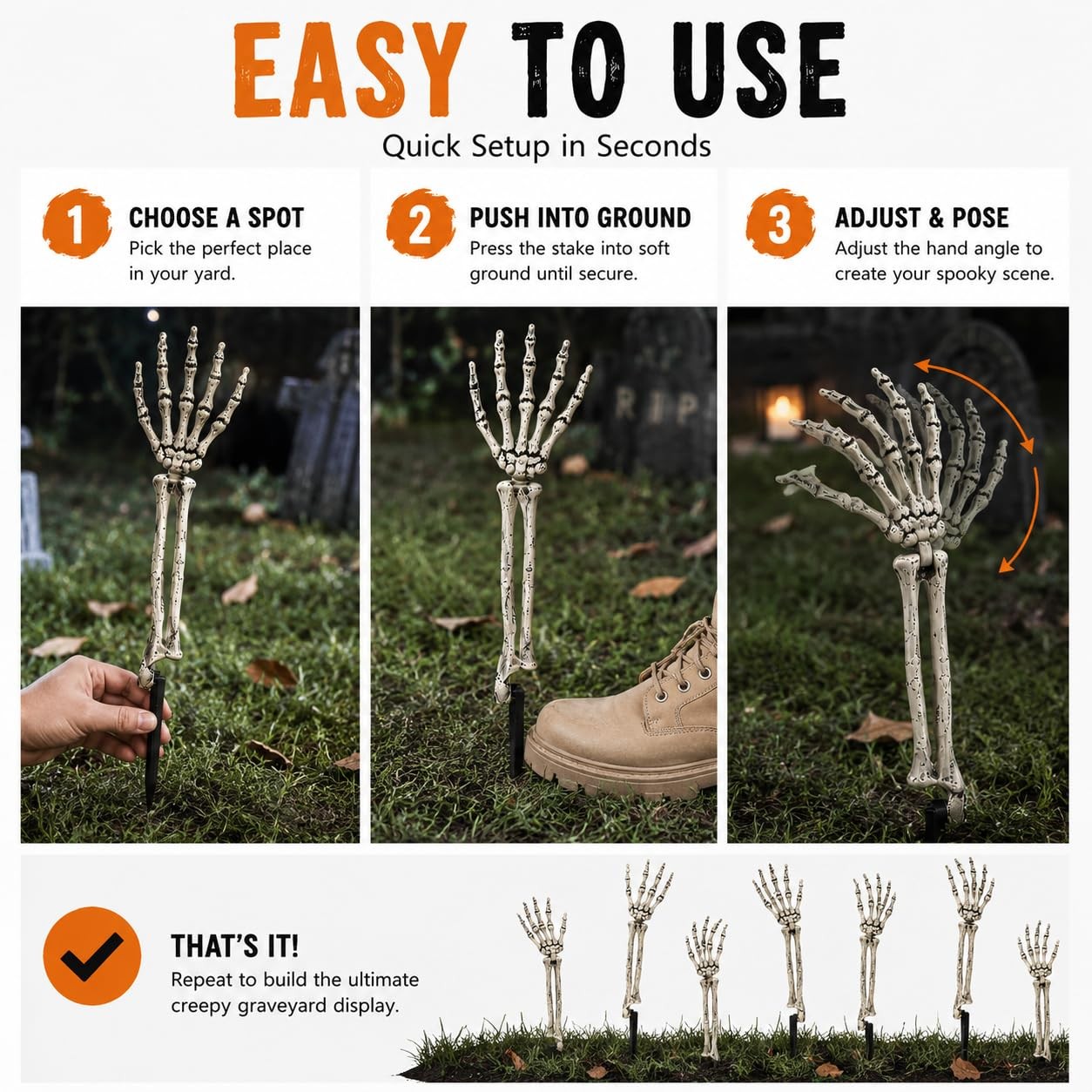 6PC Realistic Skeleton Arm Stakes Halloween Decorations for Lawn Stakes Garde…
