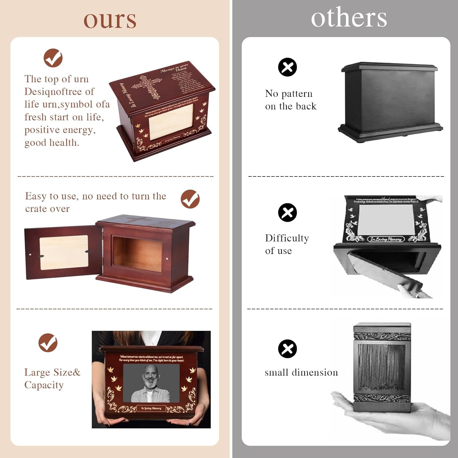 Cremation Urns for Human Ashes Adult Male or Female, Solid Walnut Adult Crematio