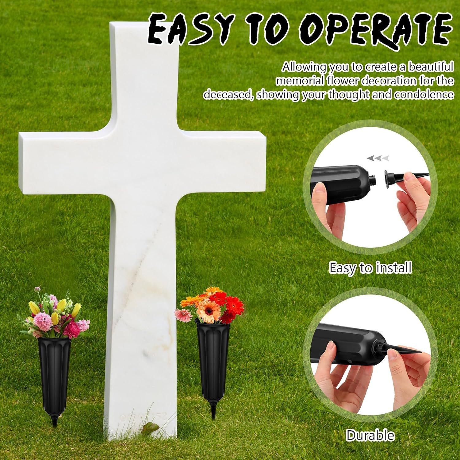 12 Pcs Plastic Cemetery Vases with Spikes Memorial Flower Vase Cemetery Grave