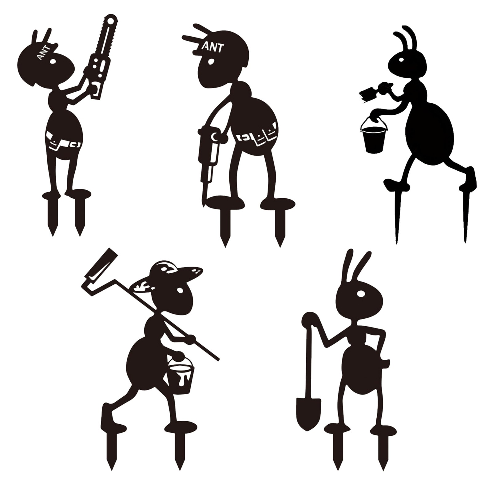 Metal Garden Stakes Decorative – 5 Pcs Funny Working Farm Ant Garden Decor Bl…