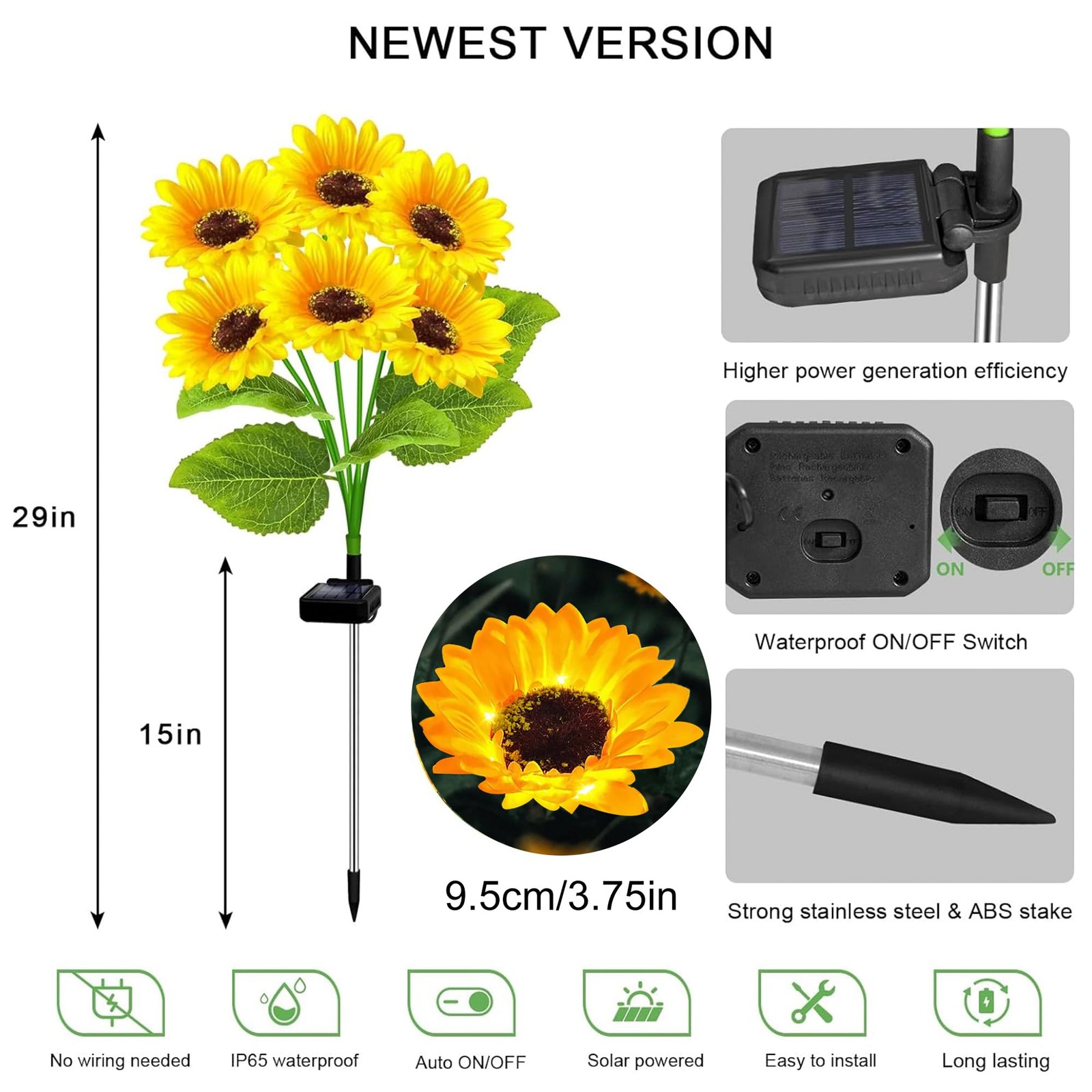 Solar Lights Outdoor, Gift for Women, Mom Grandma, 4 Pack with 24 Solar Sunfl…