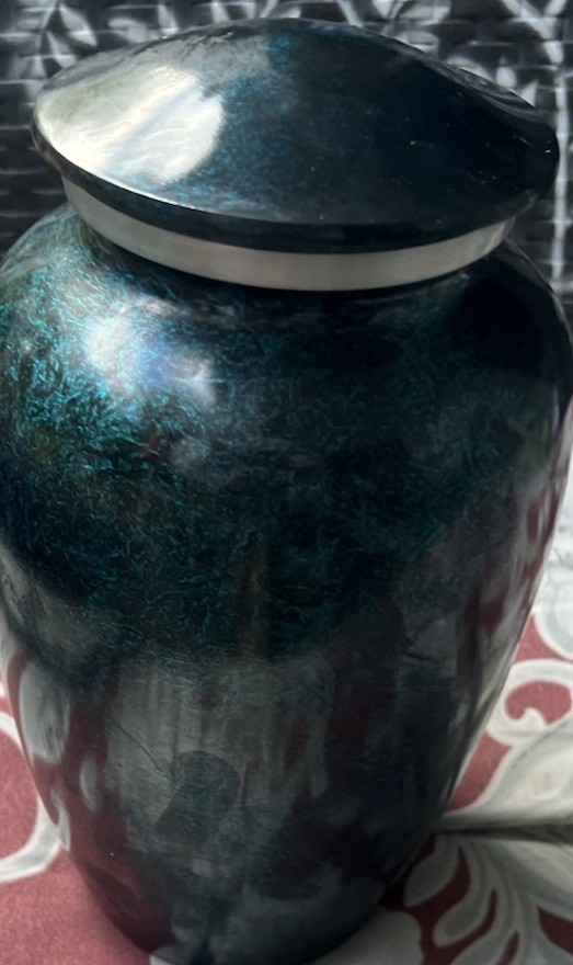 NEW LARGE METAL Alloy CREMATION URN FOR HUMAN ASHES BLUE 10”