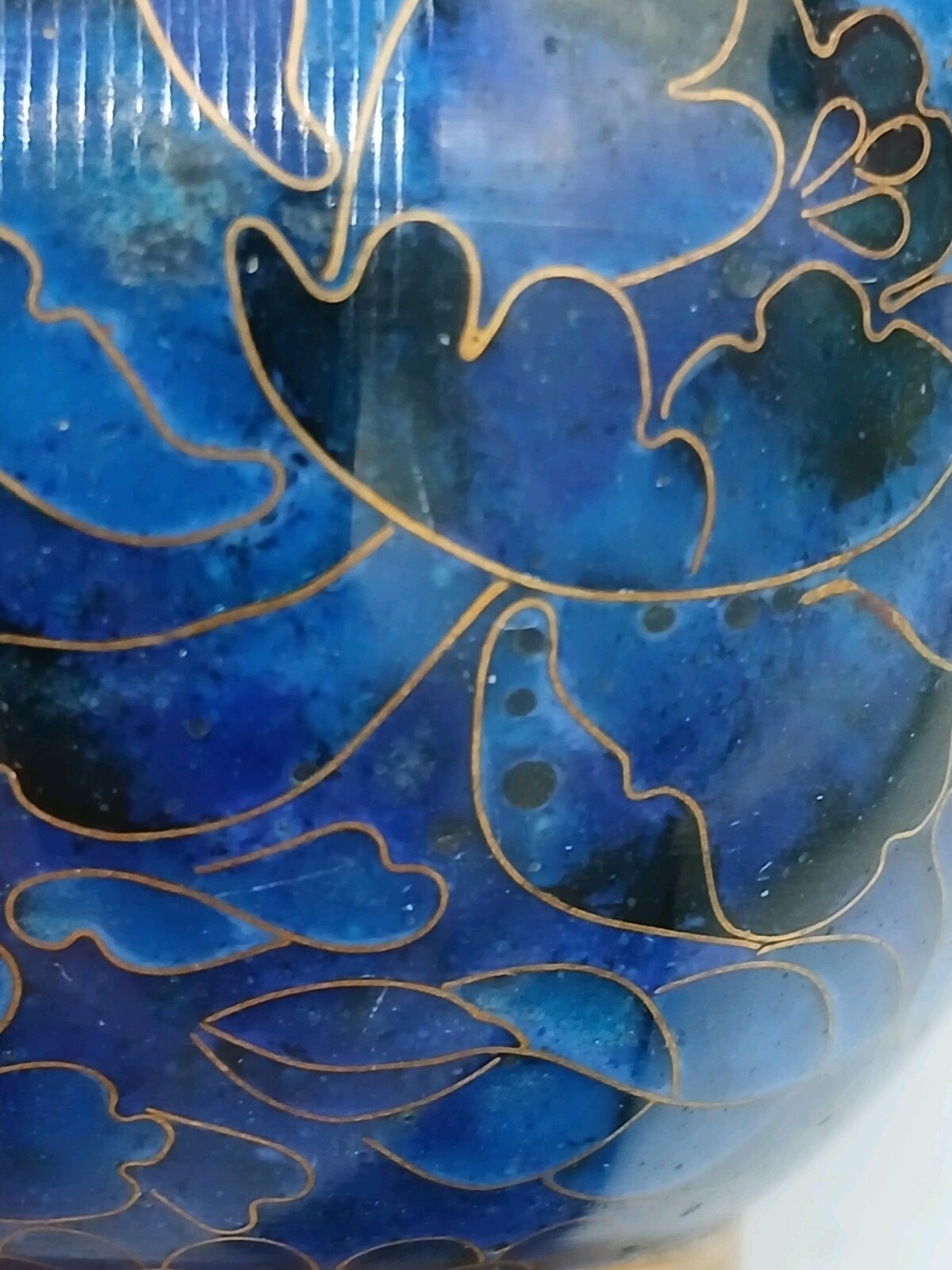 Small 3.25″ Blue Enamel Over Copper Floral Cloisonne Memento/Keepsake Urn