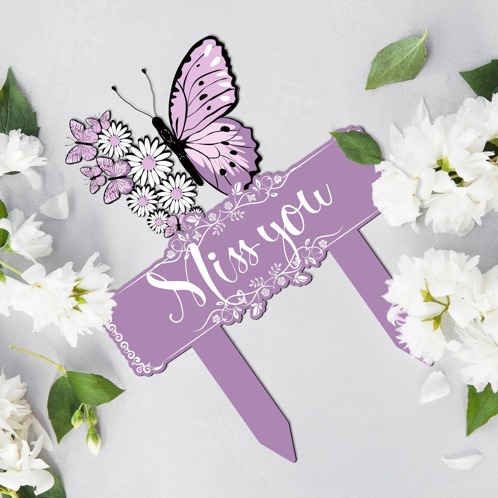 Memorial Stakes Grave Decorations for Cemetery Butterfly Metal Waterproof Plaque