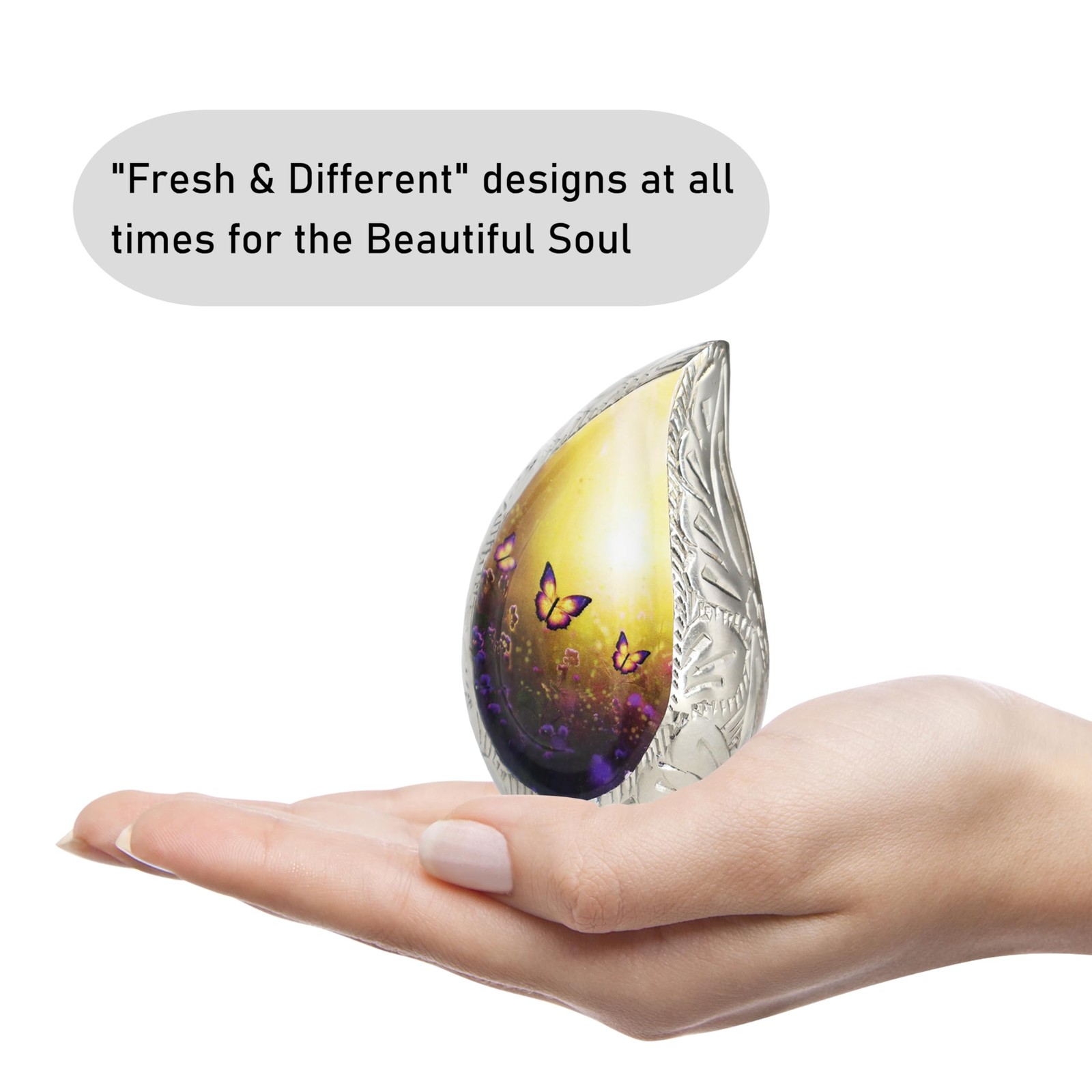 Small Urns for Human Ashes 2.8″ H Yellow Butterflies Teardrop – Keepsake Gift