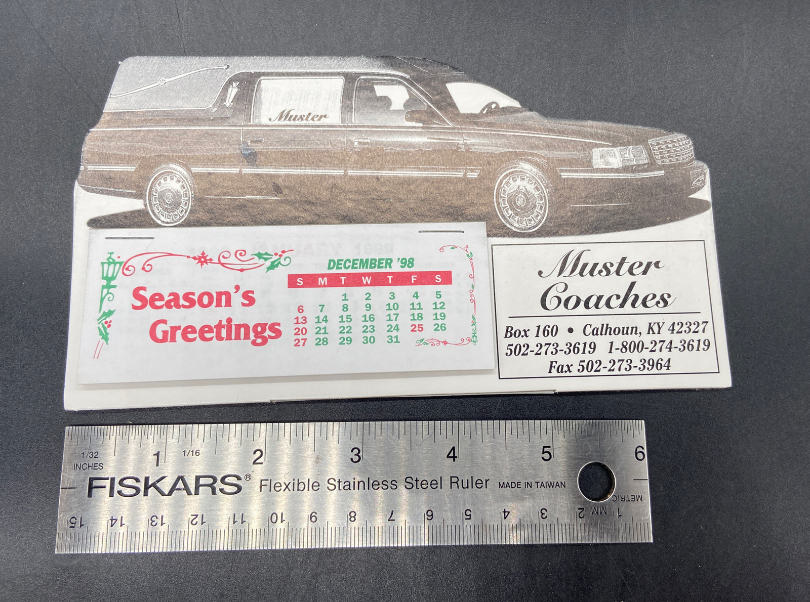 1999 Muster Coaches Cadillac Hearse Calendar Vintage Professional Car Ephemera