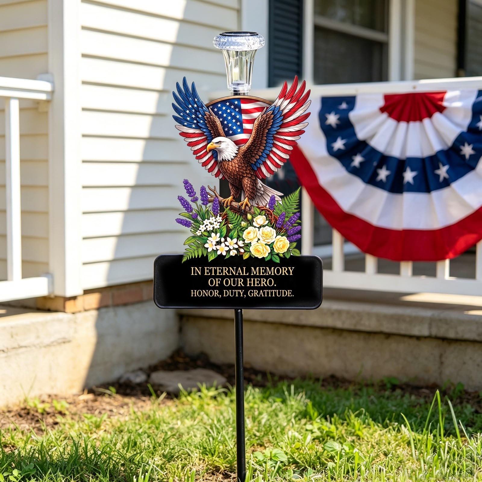 20″ Solar Eagle Memorial Garden Stake – Patriotic American Flag Remembrance L…