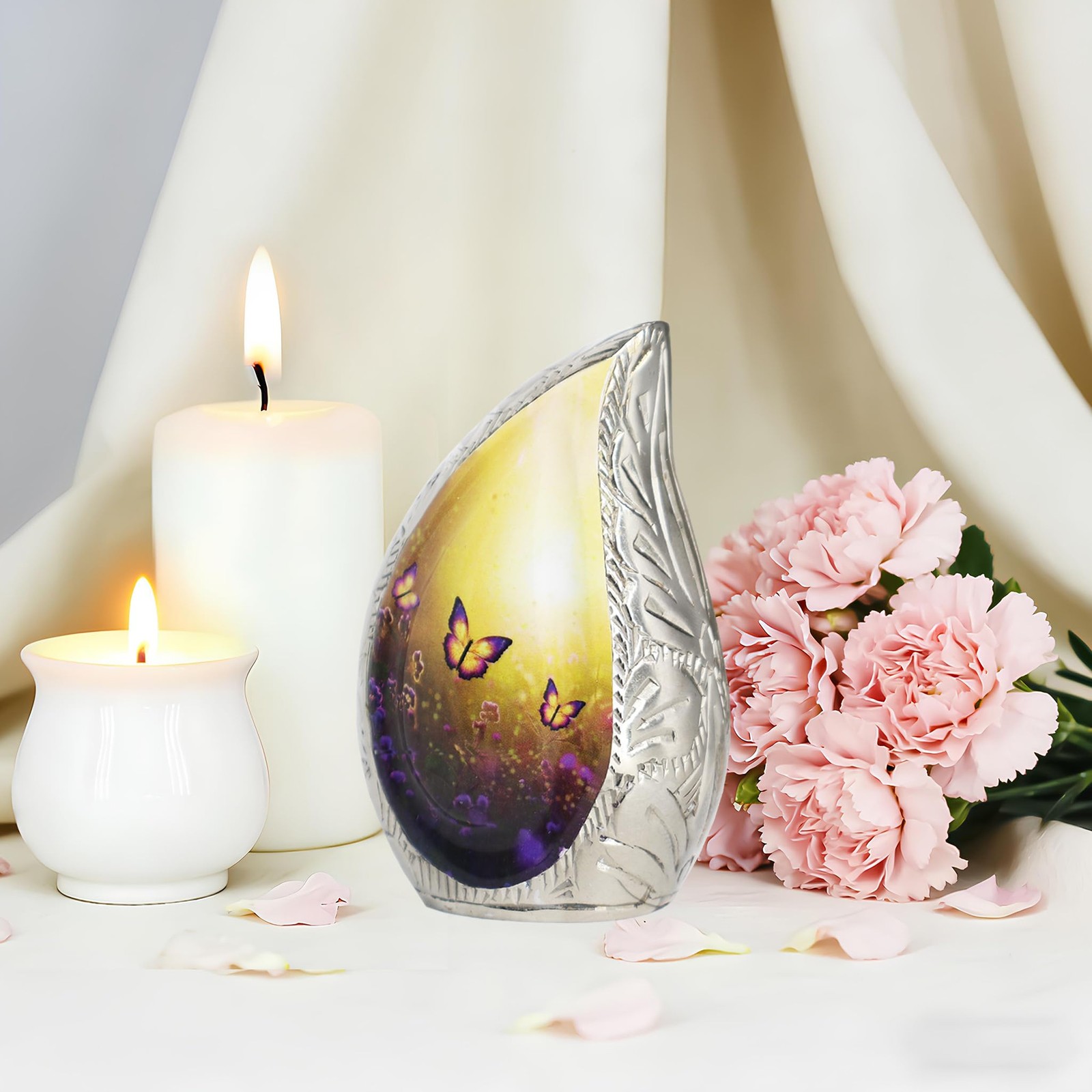 Small Urns for Human Ashes 2.8″ H Yellow Butterflies Teardrop – Keepsake Gift