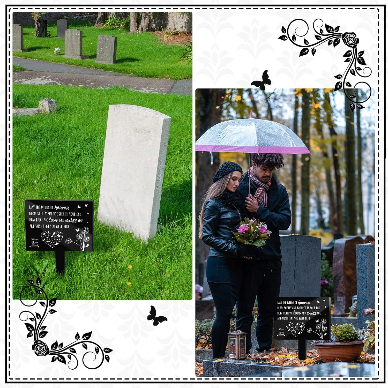Memorial Remembrance Stakes Acrylic Square Grave Markers Plaque Cemetery Decorat