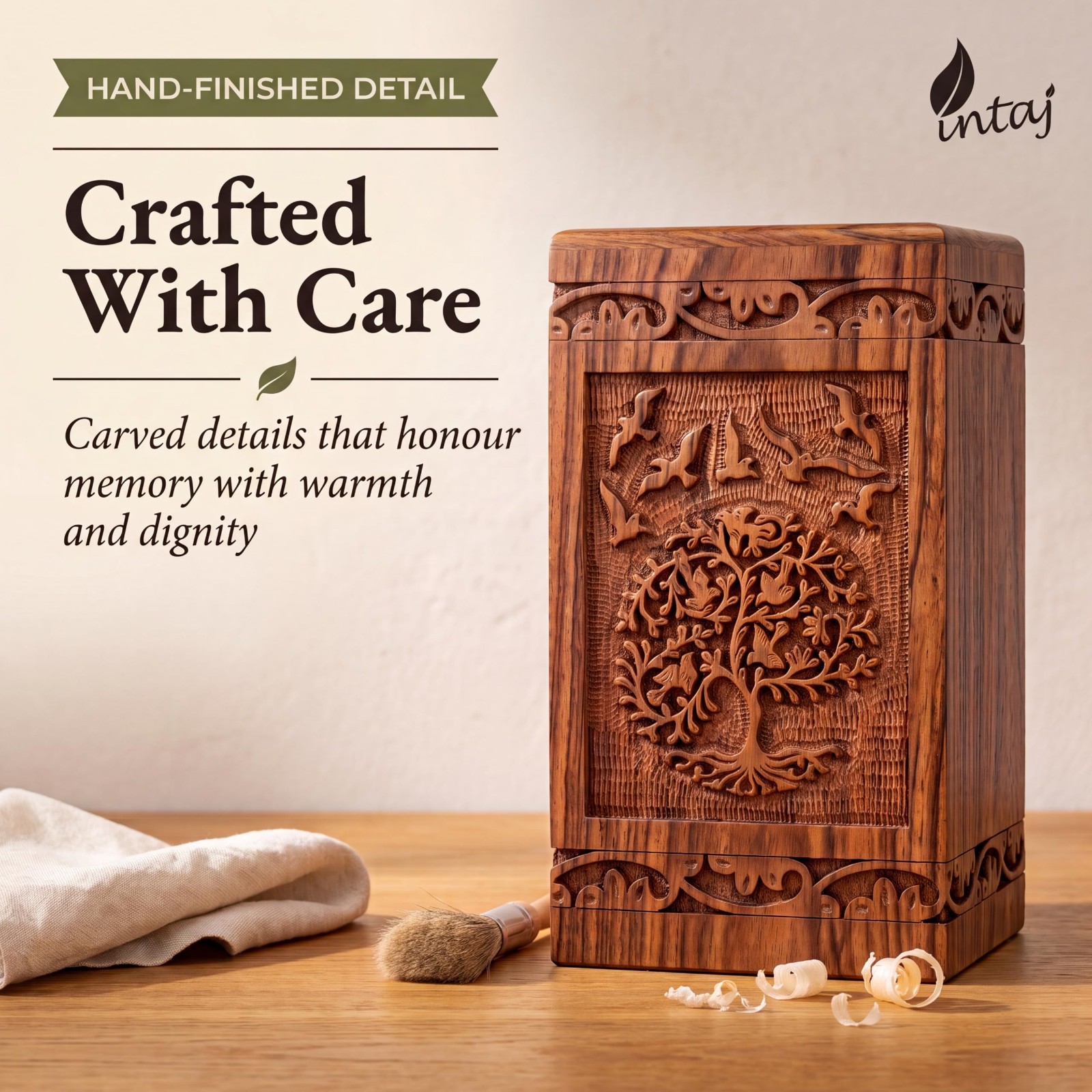 Hand-Carved Tree of Life Wooden Urn for Human Ashes – Large 250 Cu In Memorial