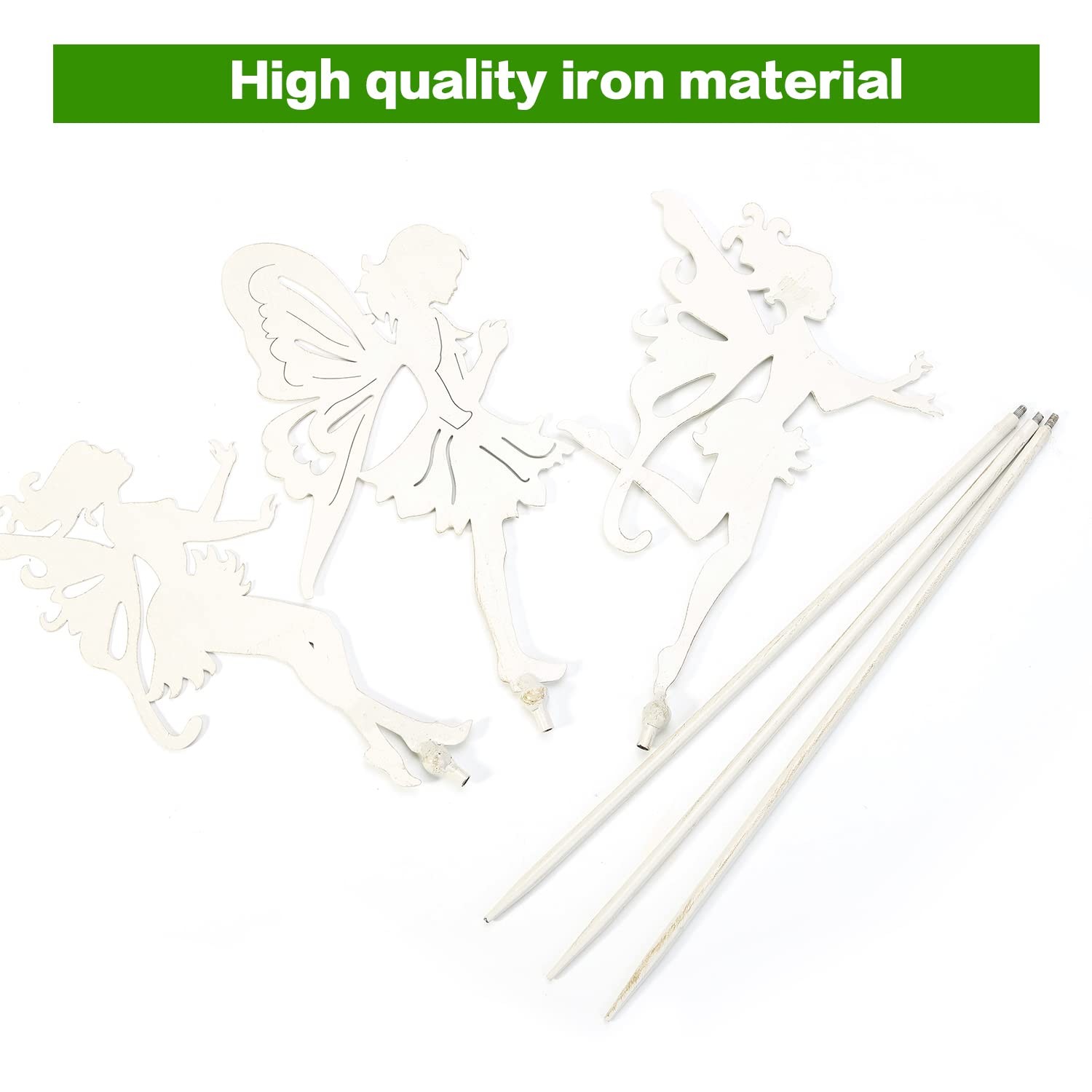 3PC Shabby Chic White Thick Metal Fairies Stakes, 28 Inch Tall Large Angel St…