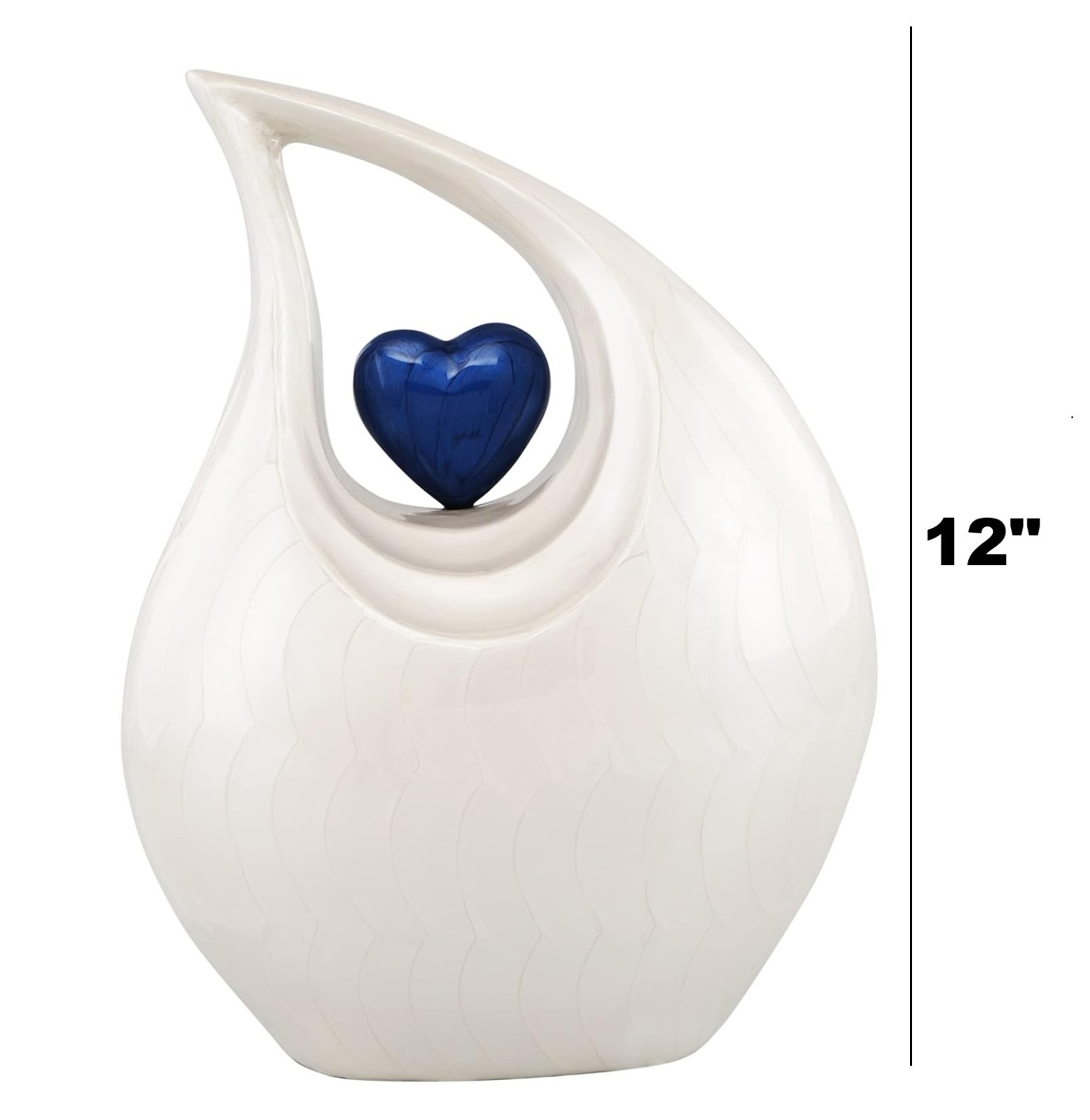 Heart of Love Cremation Urn for Adult Human Ashes, 12in, White With Blue Heart
