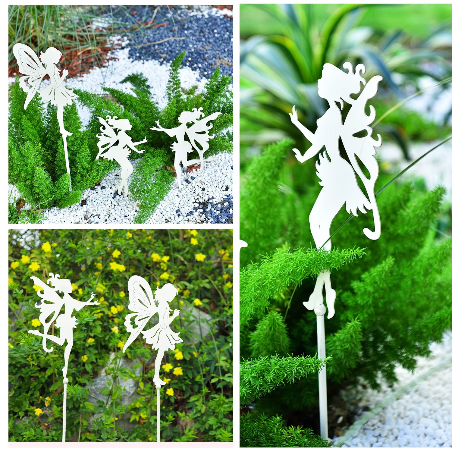 3PC Shabby Chic White Thick Metal Fairies Stakes, 28 Inch Tall Large Angel St…