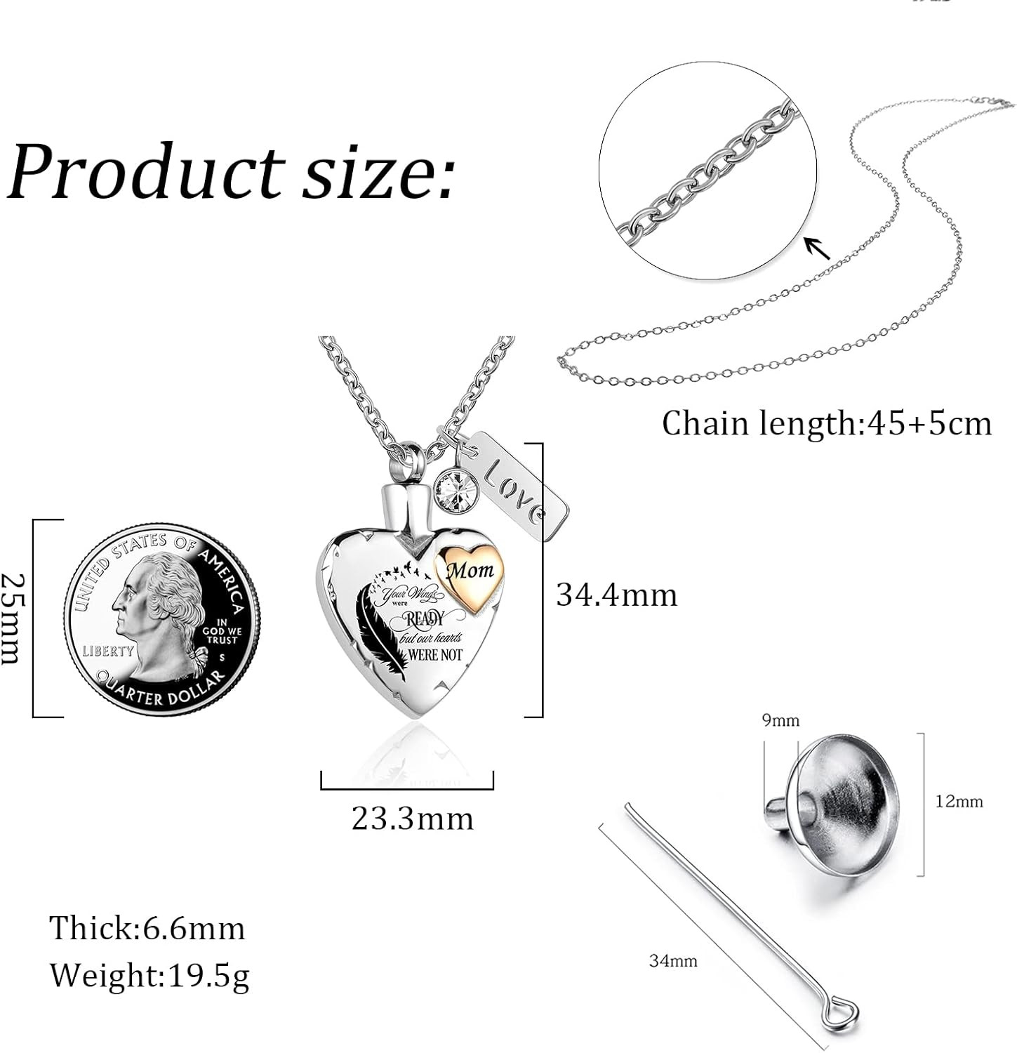 Heart Urn Necklace for Ashes Cremation Memorial Keepsake Jewelry for Loved Ones