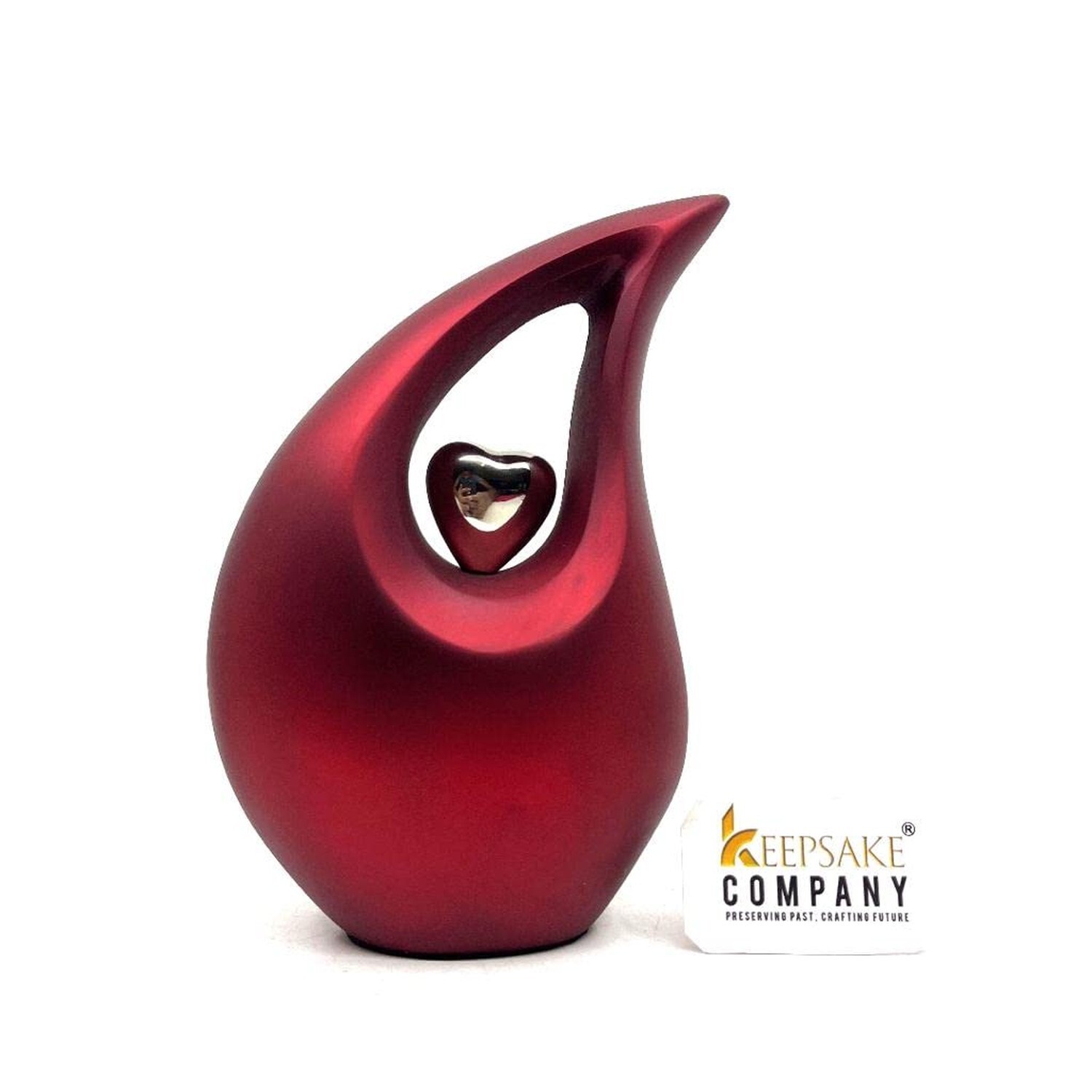Red Tear Drop Medium Size Urns for Human Ashes with Silver Heart (6 Inch Heig…