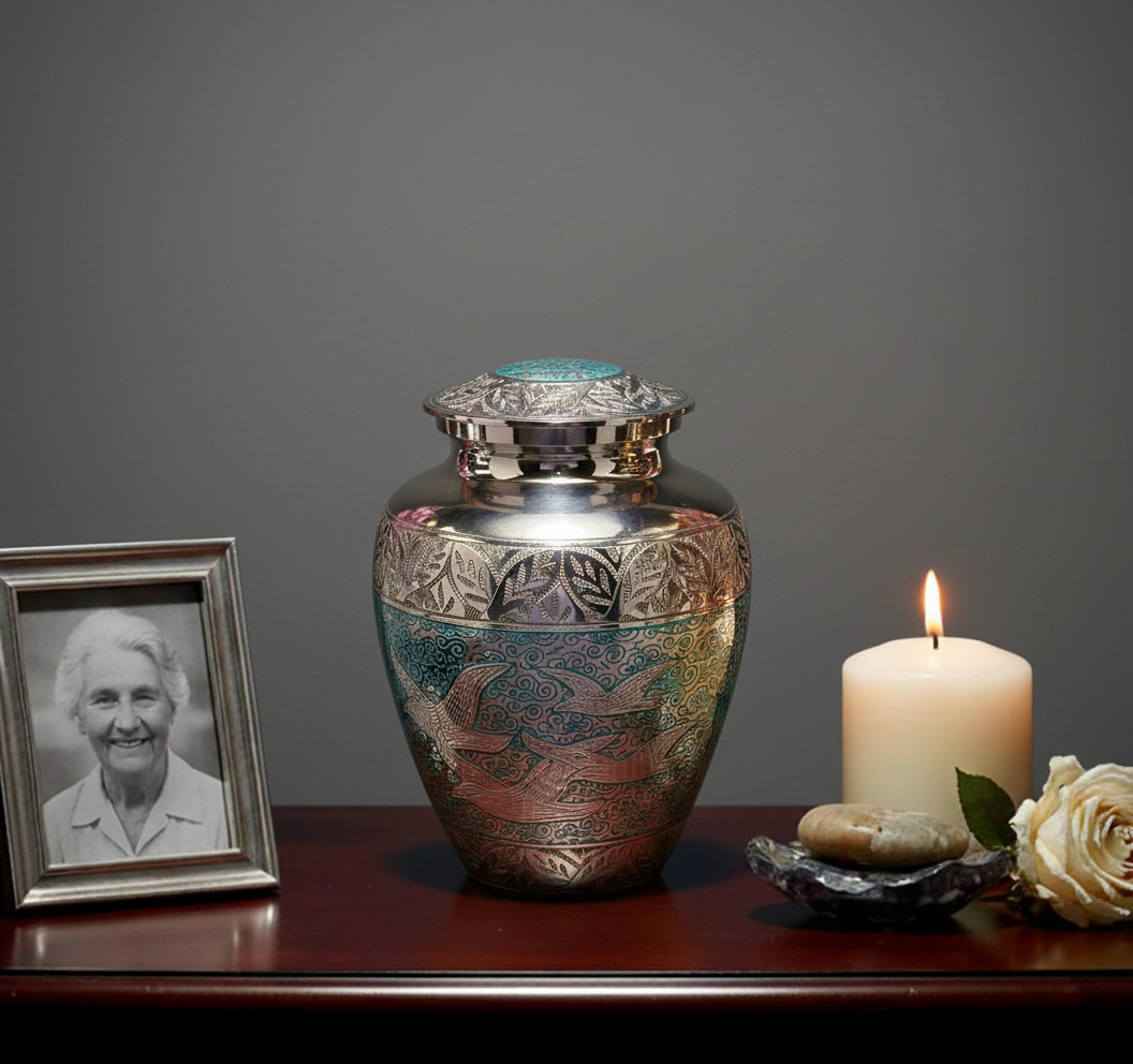 Large Solid Brass Cremation Urn for Human Ashes Handcrafted Funeral Memorial Urn