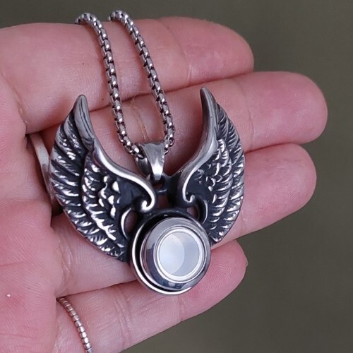 Angel Wings Locket Urn Necklace For Ashes, Lock of Hair Memorial Cremation Gift