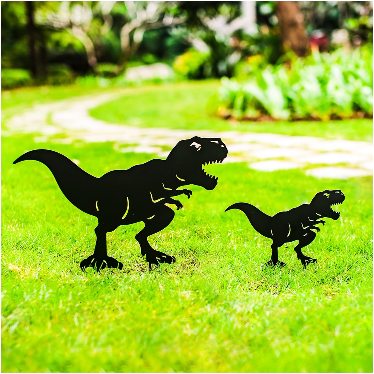 Dinosaur Metal Garden Stakes Decorative Yard Art for Outdoor Decor