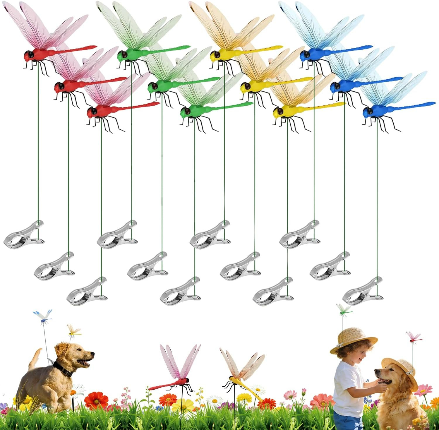 Dragonfly Clips,Fake Dragonflies Hummingbird Stakes, Plastic Dragonflyes Garden