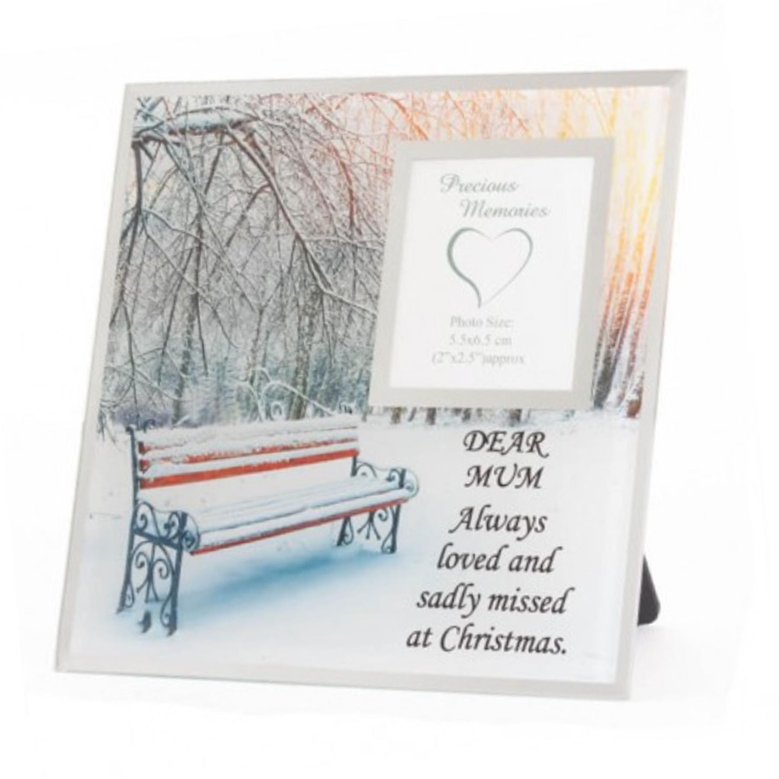 Memorial Glass Photo Frame Christmas Snowy Bench with Wording – Mum