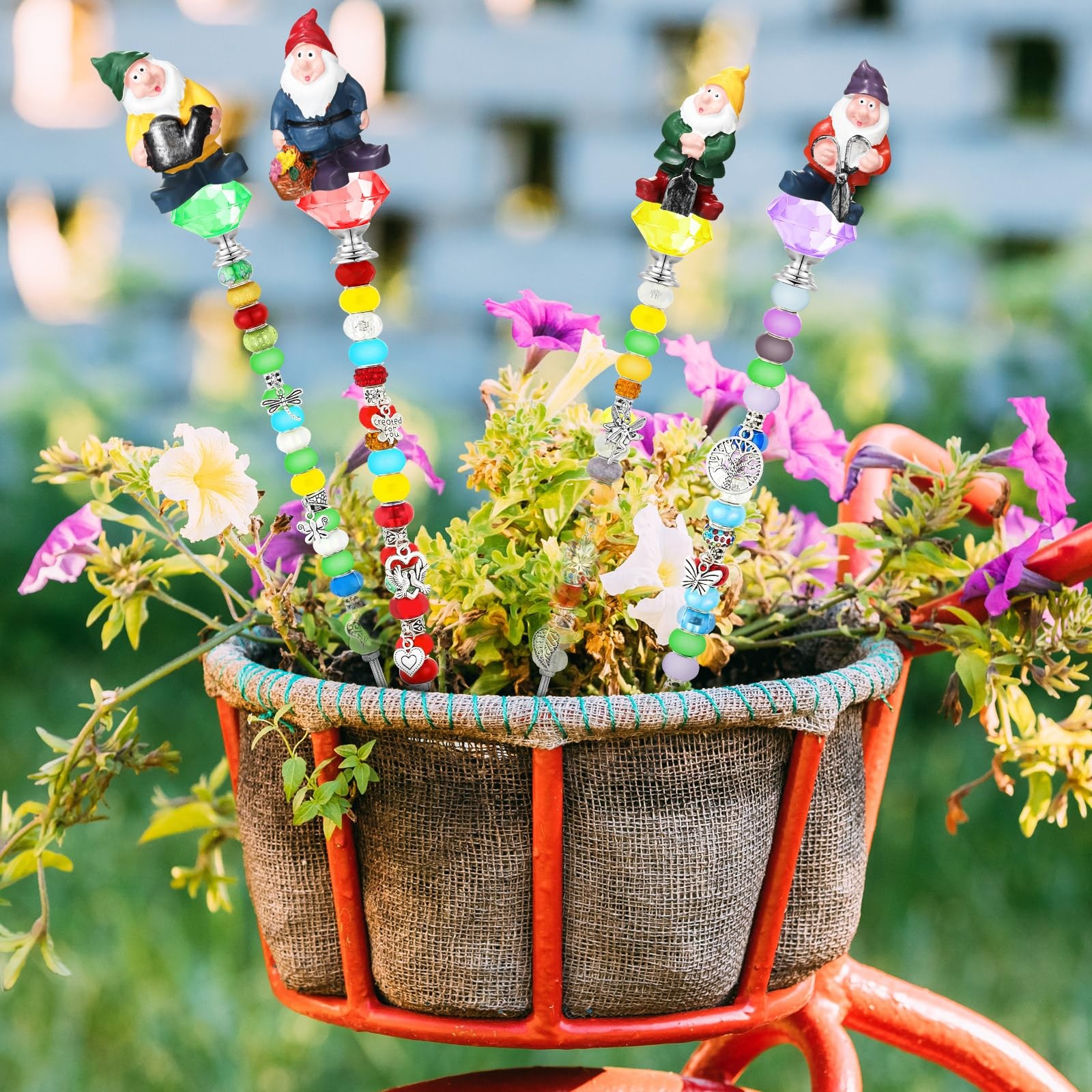 95 Pcs Gnome Garden Stakes Fairy Wand Garden DIY Beaded Stakes Decor 4 Crysta…