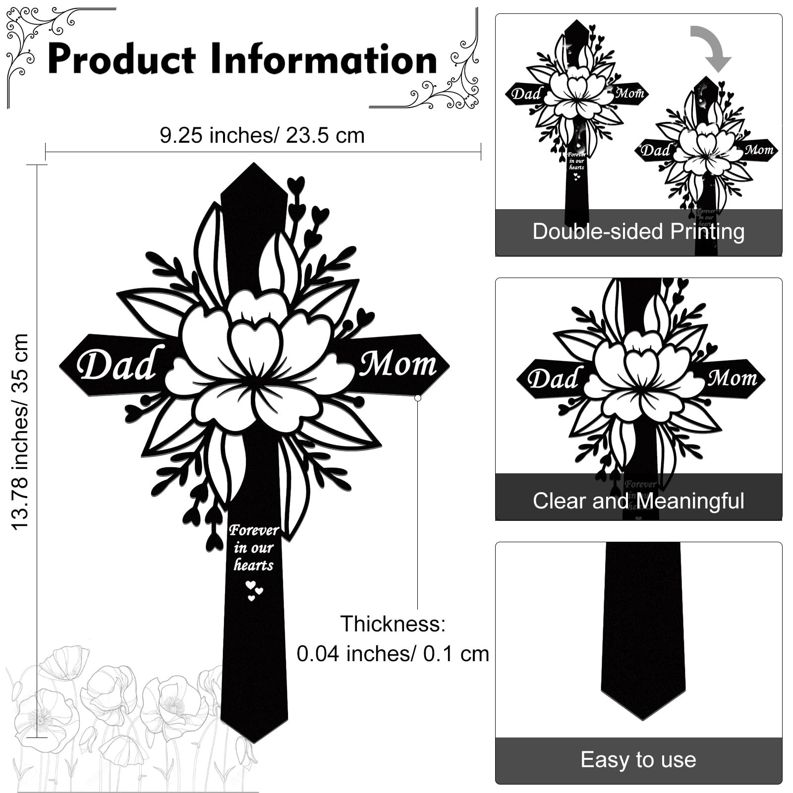 Dad and Mom Memorial Plaque Stake – Cemetery Flower Decorations – Metal Grave…