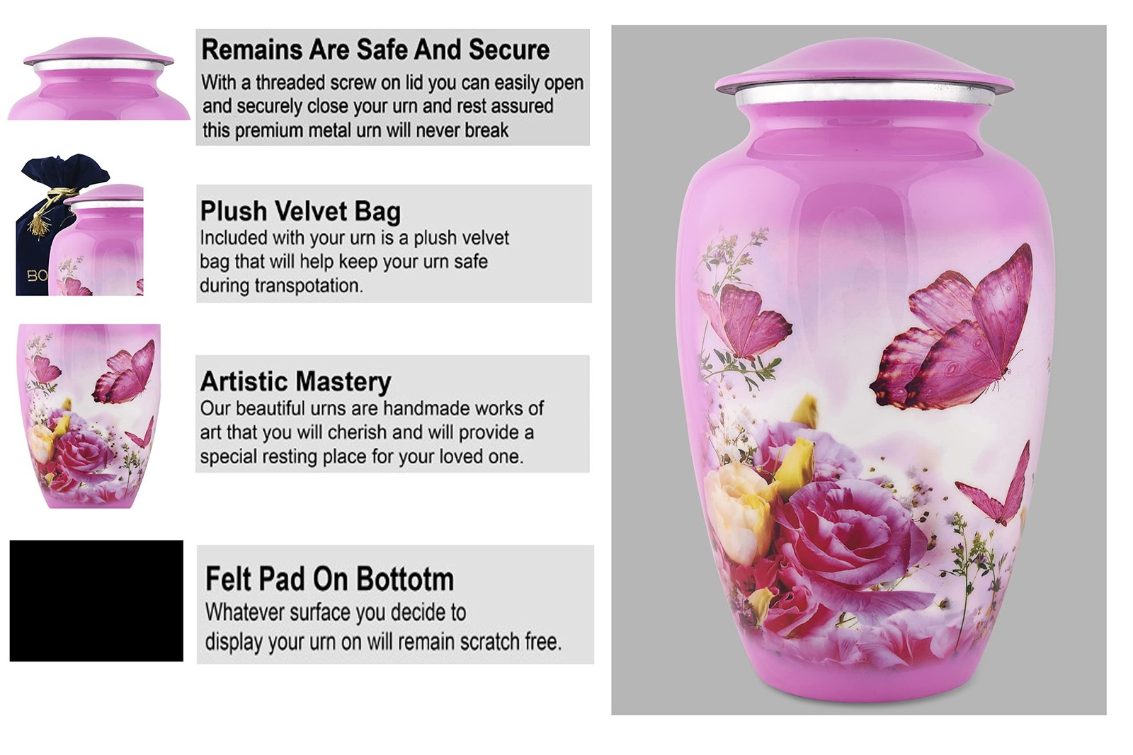BOLD & DIVINE Adult Pink Butterfly Cremation Urn | Human Ashes Adult Memorial ur