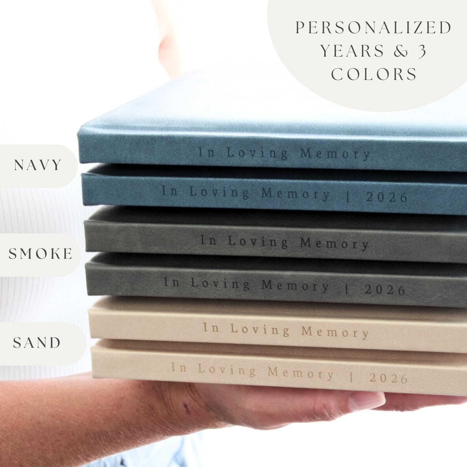 Personalized 2026 Celebration of Life Guest Book – Navy Leather Tribute Keepsake
