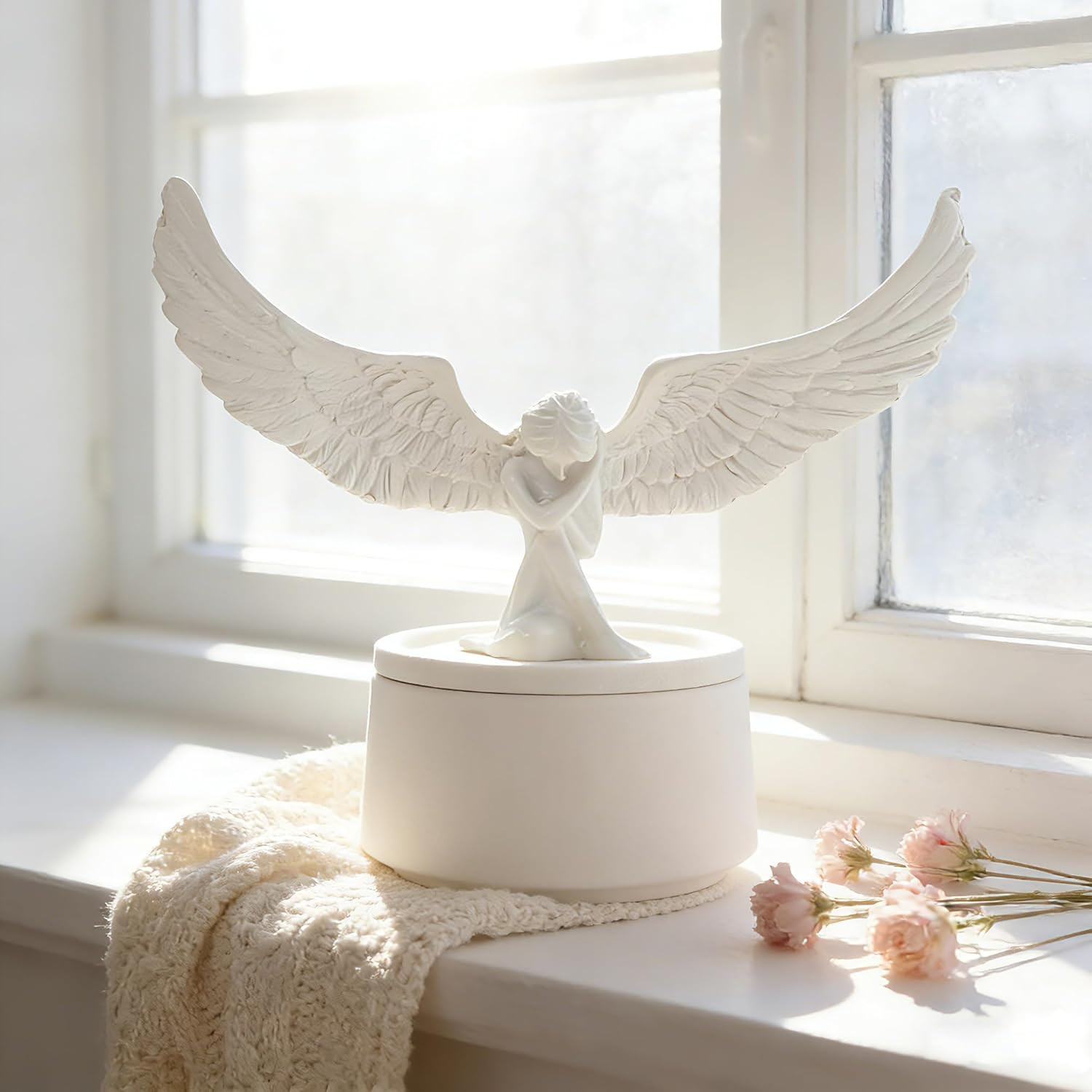 White Angel Wings Funeral Cremation Urn,Guardian Angel Keepsake Small Urn,Angel