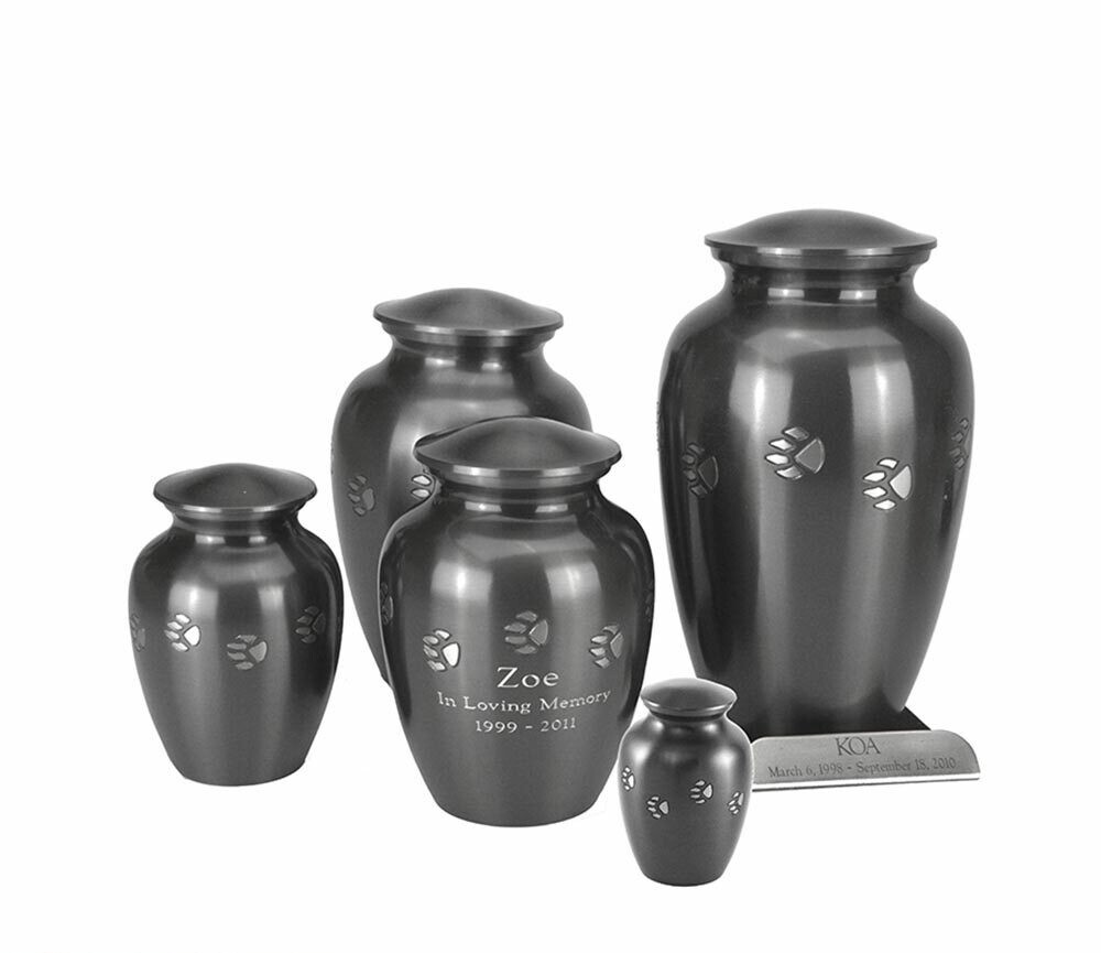 New XL Brushed Nickel Color Brass Pawprint Pet Cremation Urn 111-160lb 200ci