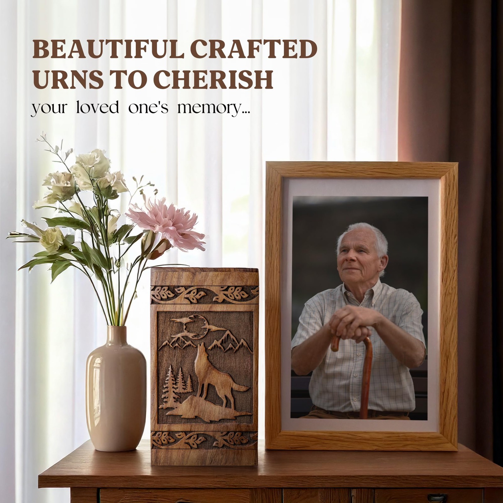 STONLIF Wooden Cremation Urns for Human Ashes 120 Small – 120 Cu/in, Brown