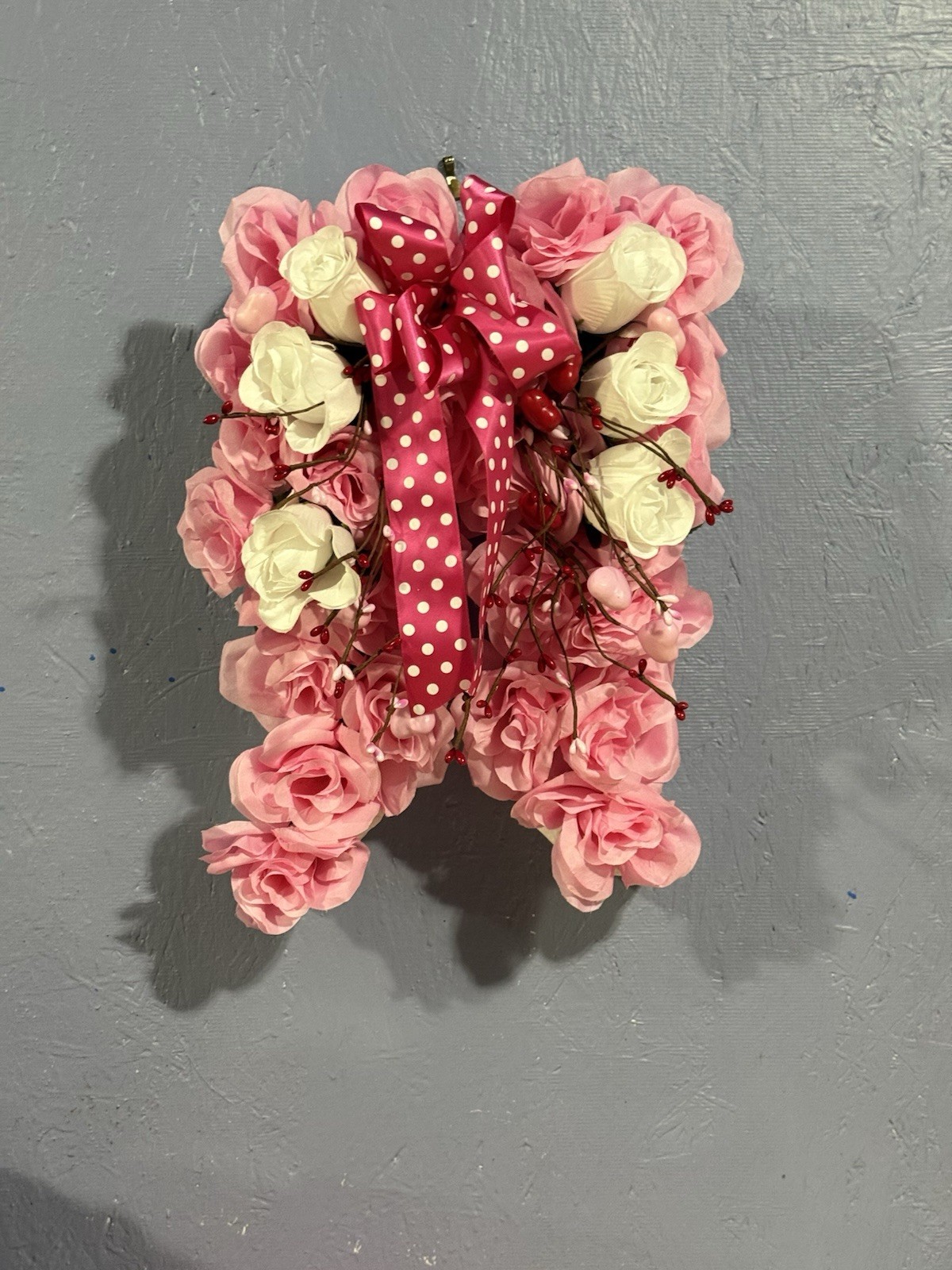 Cemetery Memorial Angel Wing Silk Flower Arrangement Pink & White