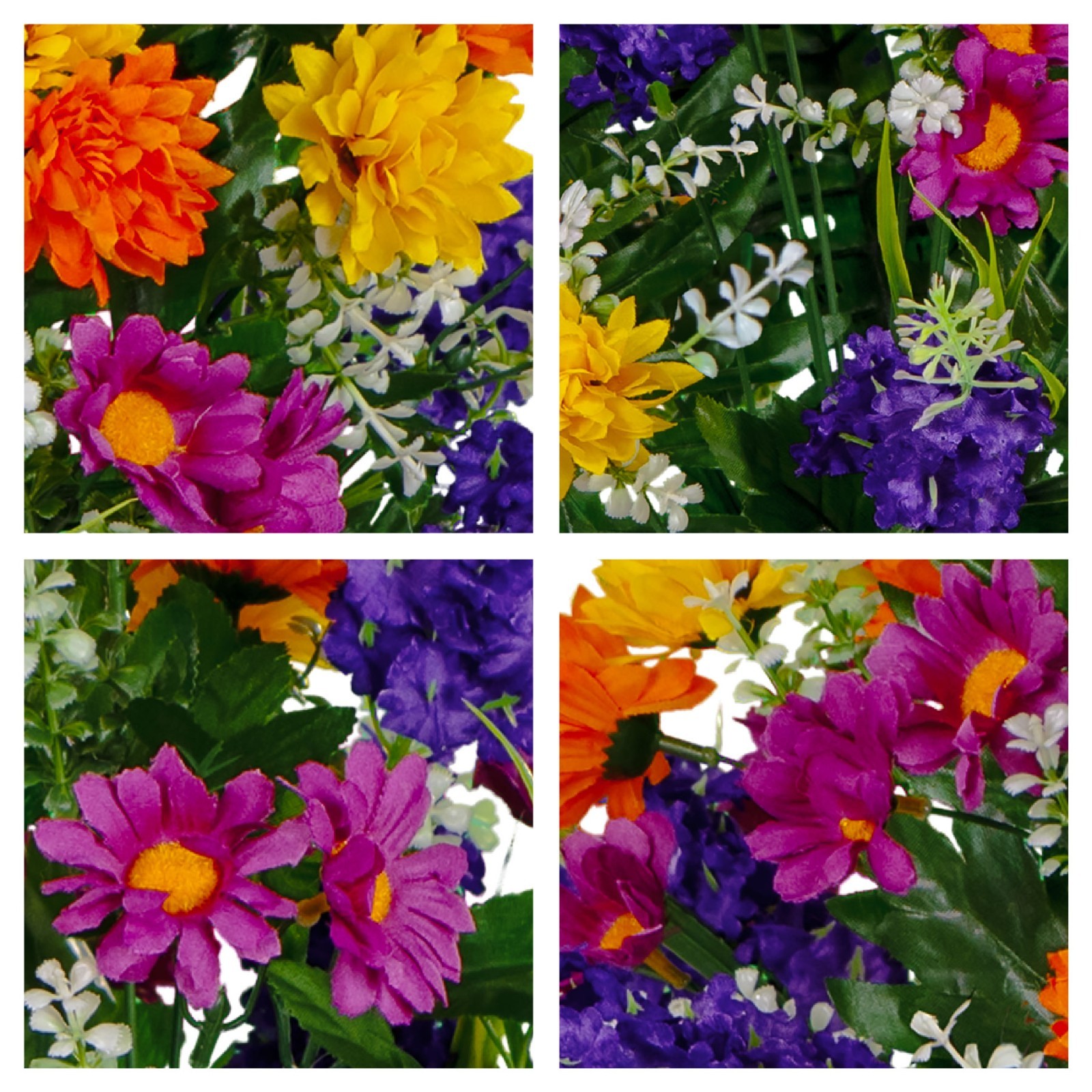 Artificial Purple Violet Yellow Wildflower Mix Saddle, 2 Bouquets, & 2 Vases