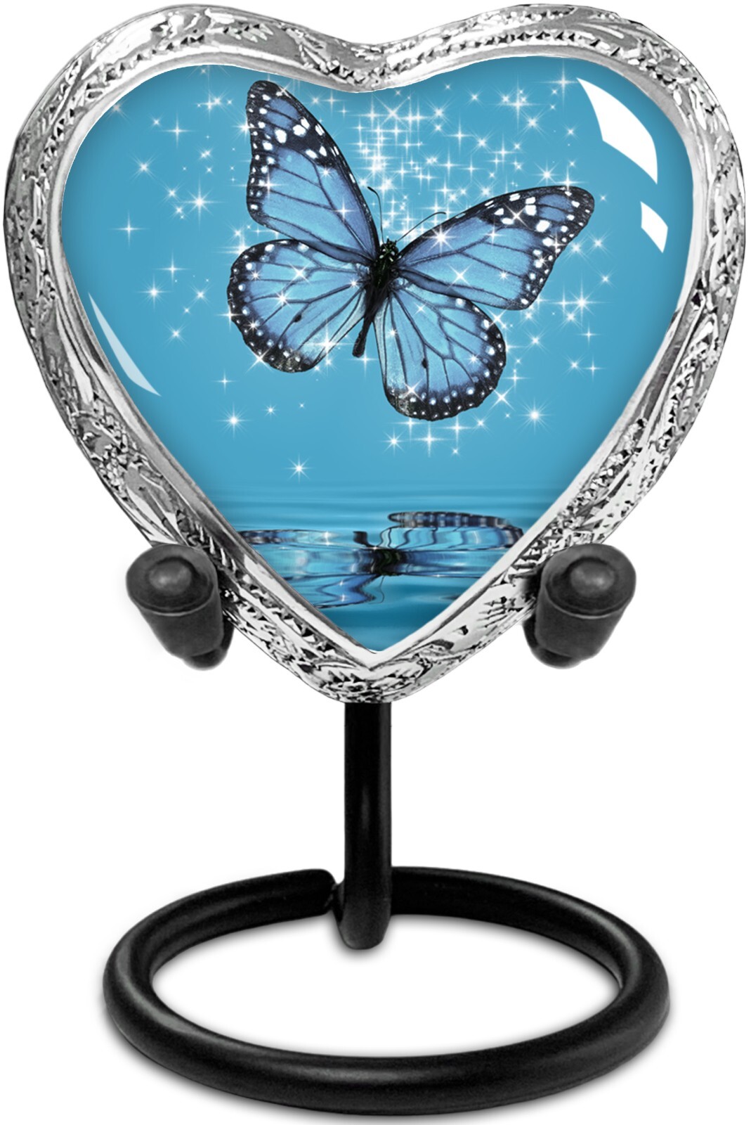 Light Blue Butterfly Small Heart Shaped Keepsake Cremation Urns for Human Ashes