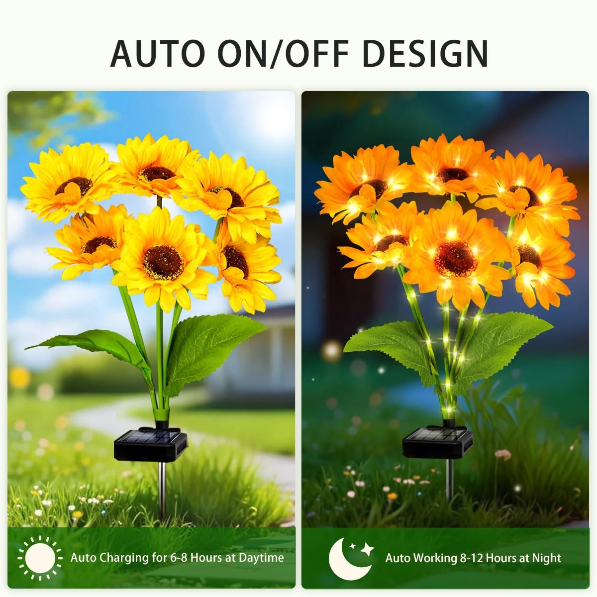 Solar Lights Outdoor, Gift for Women, Mom Grandma, 4 Pack with 24 Solar Sunfl…