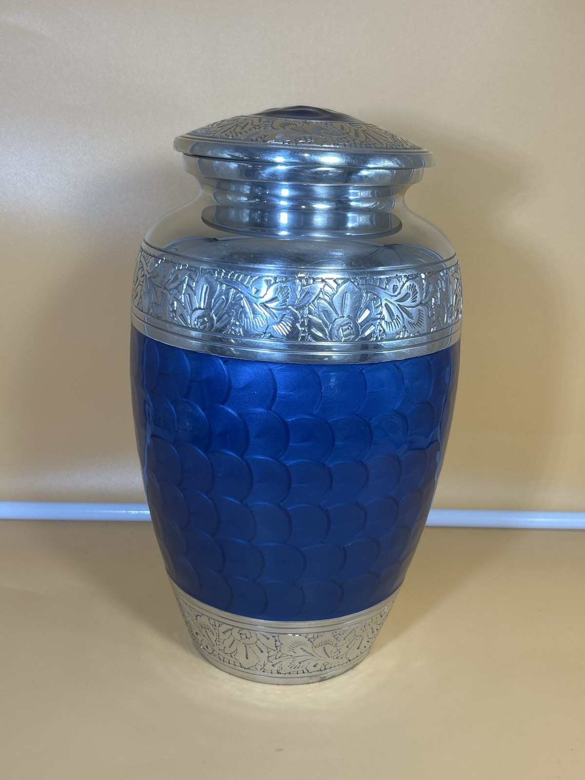 Beautiful Blue and Silver Angel Wings Cremation Urn Adult Memorial.