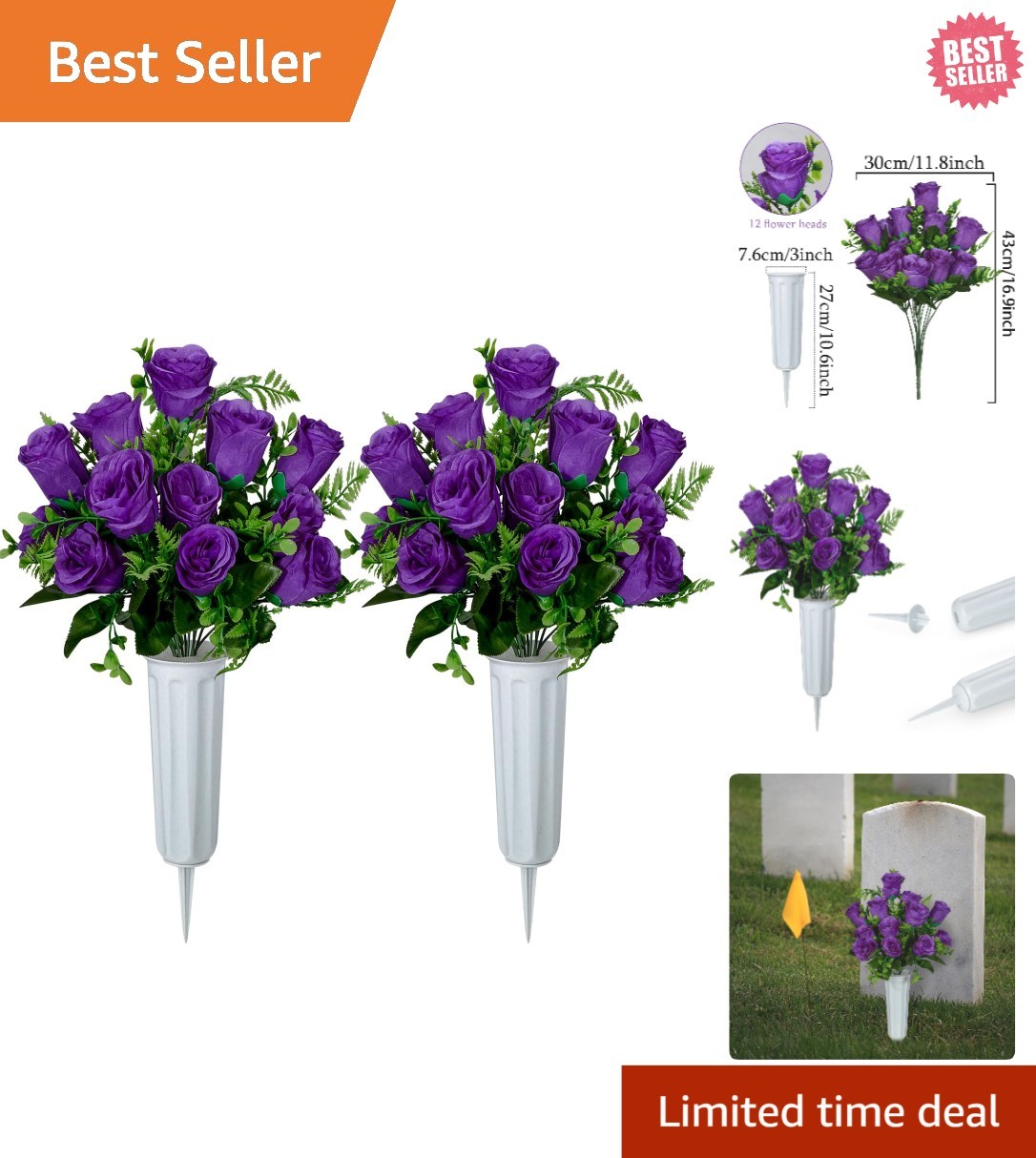 Forever in Bloom: 2 Artificial Rose Bouquets with Vases for Lasting Remembrance
